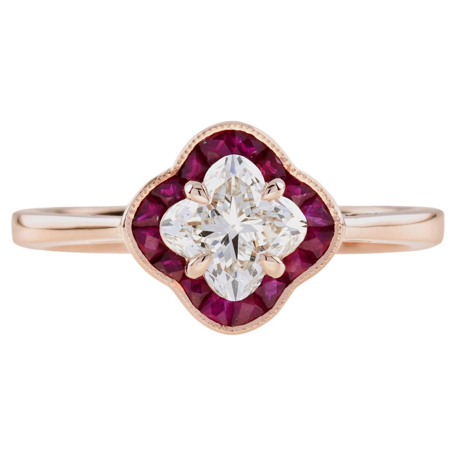 The Lilly Signature GIA Diamond and Ruby Engagement Ring in 18K Rose Gold For Sale