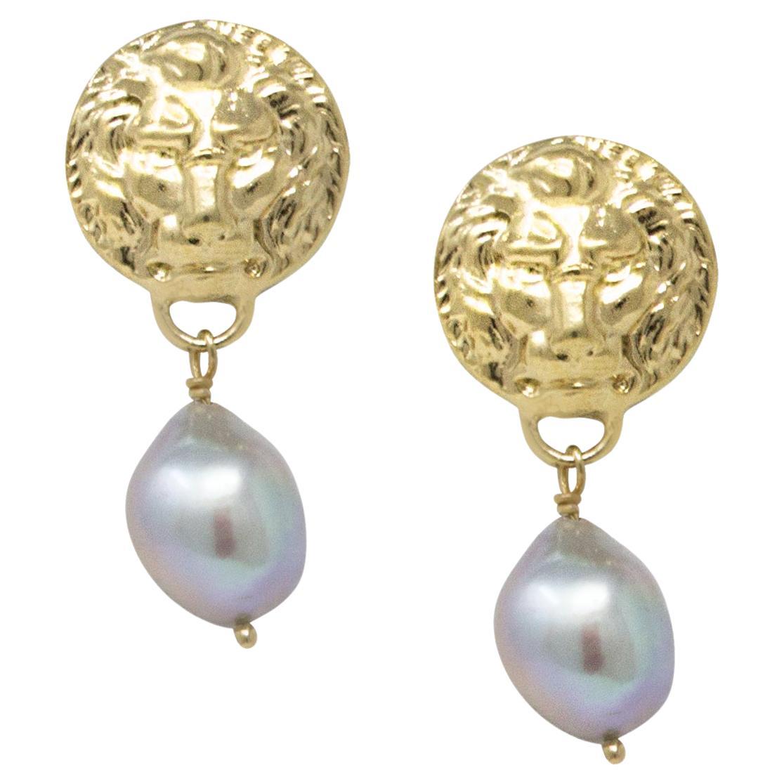 The Lion Gold Vermeil Pearl Earrings For Sale