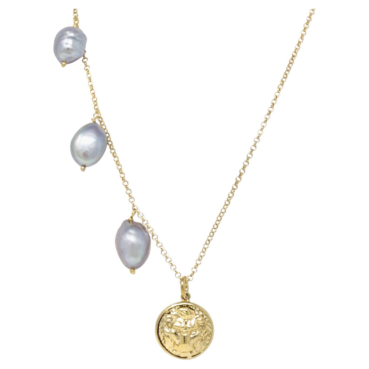 The Lion Gold Vermeil Pearl Necklace For Sale