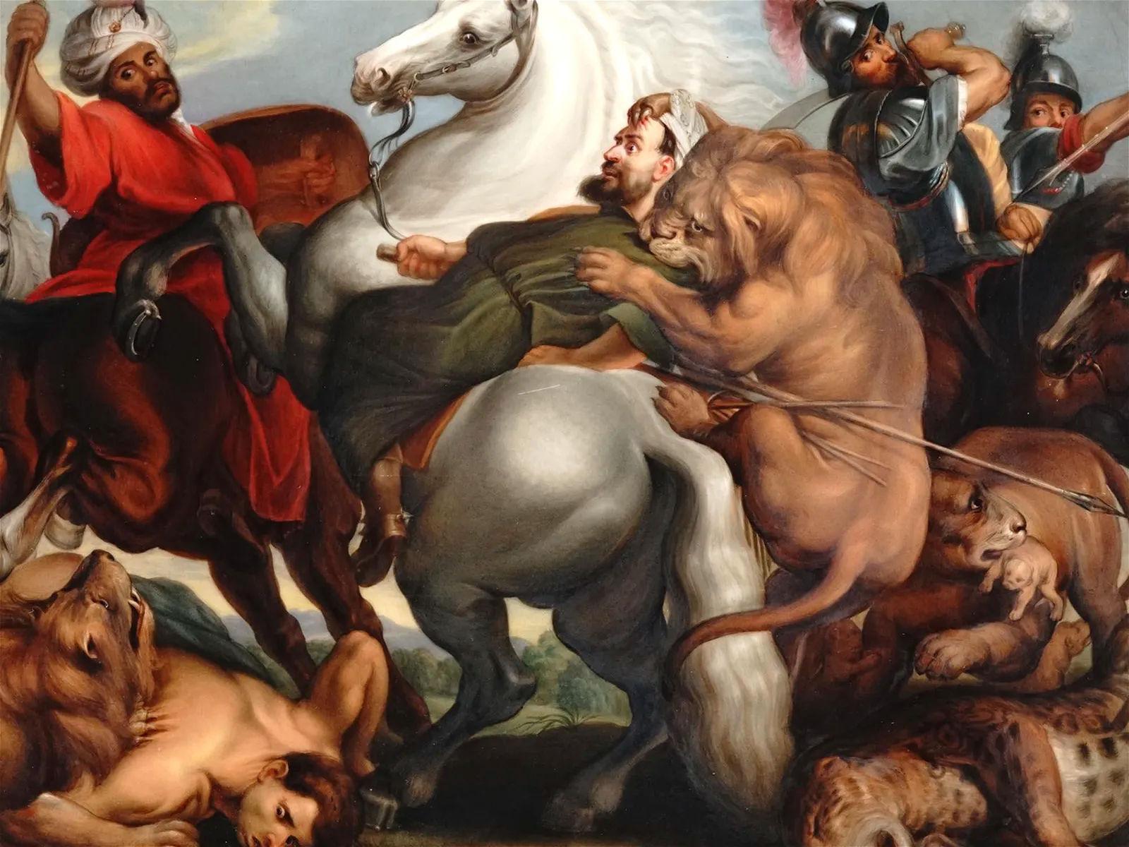 Lion Hunt After Rubens KPM Porcelain Plaque In Good Condition For Sale In New York, NY