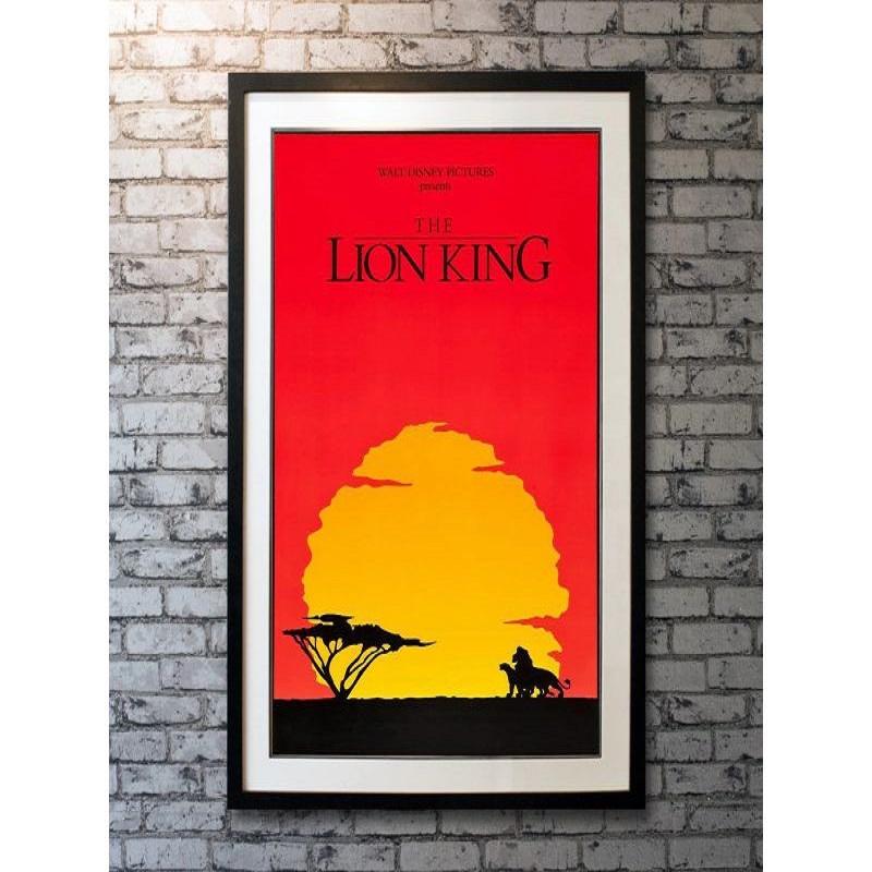 The Lion King, Unframed Poster, 1994

Original One Sheet (27 x 40 inches). As a cub, Simba is forced to leave the Pride Lands after his father Mufasa is murdered by his wicked uncle, Scar. Years later, he returns as a young lion to reclaim his