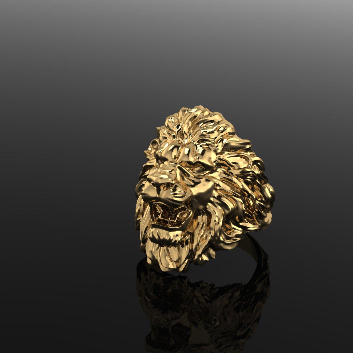 Lion Ring 18k Solid Gold Lion Ring In New Condition For Sale In New York, NY