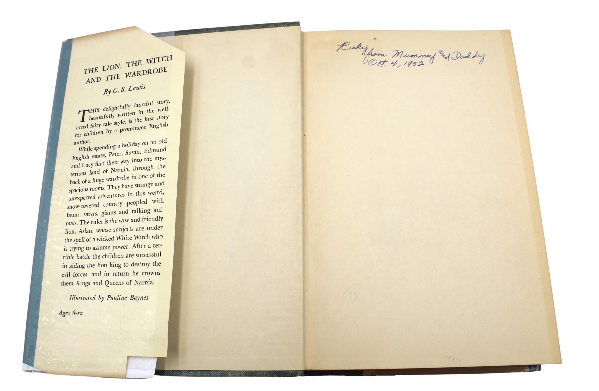 The Lion, The Witch, and The Wardrobe by C. S. Lewis, First US Edition in DJ 1