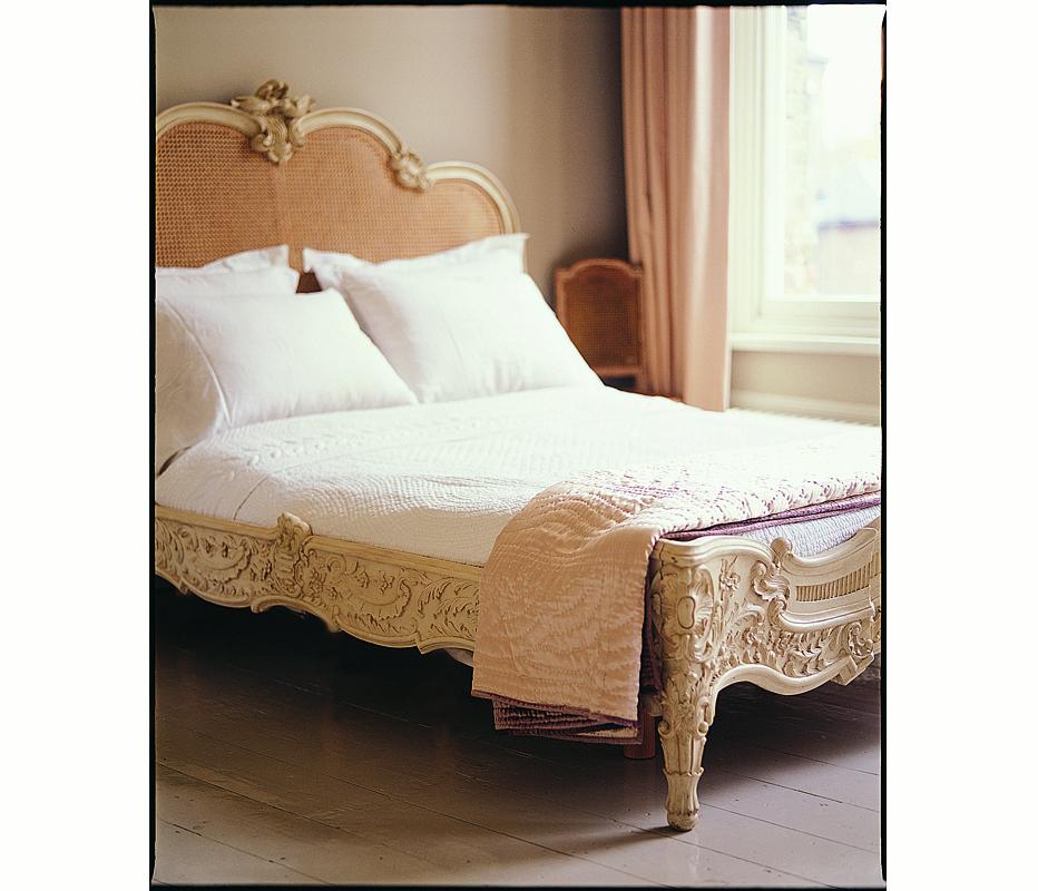 Louis XV Lit De Marriage Bed, Made in the LXV Style, Finished in Rose and Silver For Sale