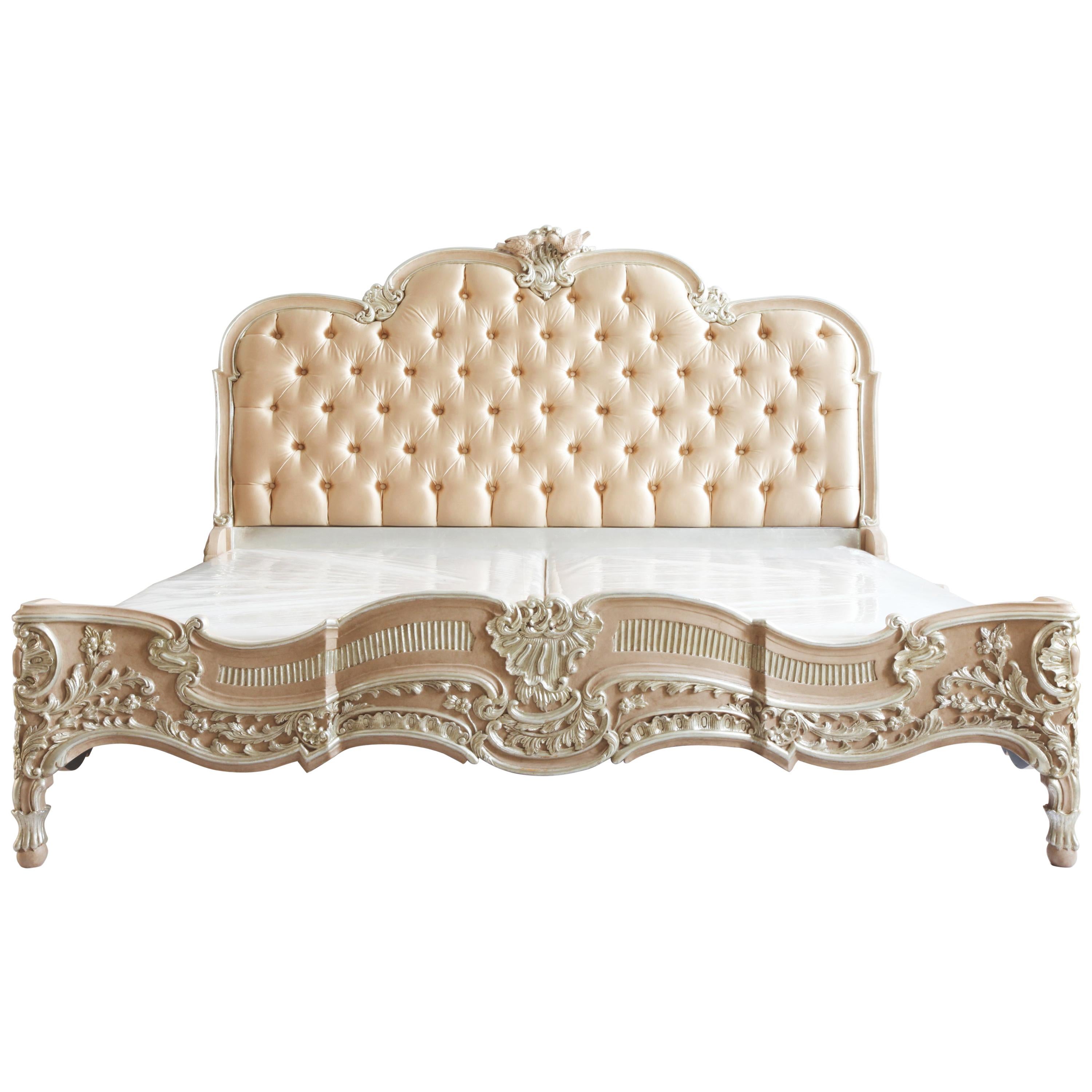 Lit De Marriage Bed, Made in the LXV Style, Finished in Rose and Silver For Sale