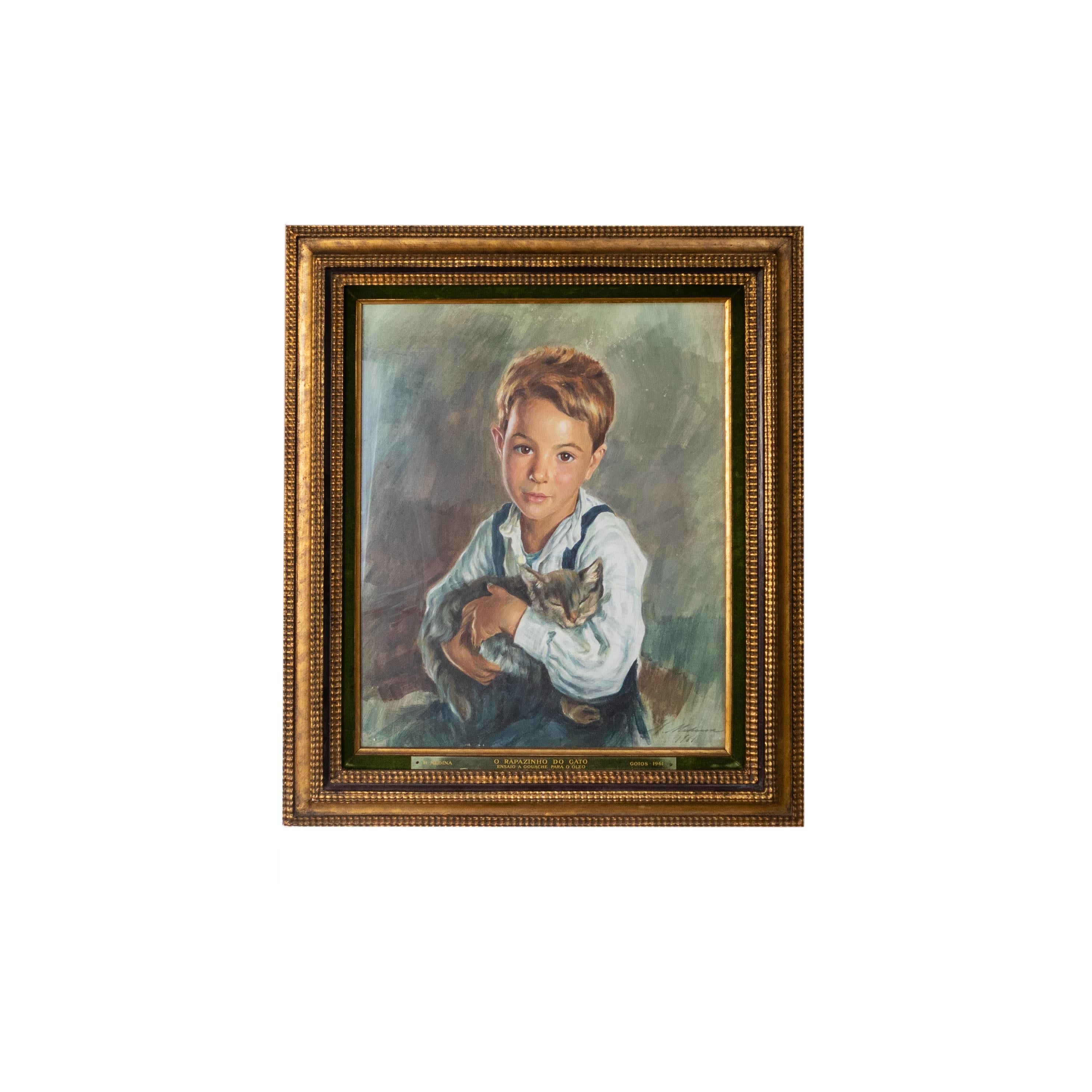 The Little Boy With the Cat by Henrique Medina, 1961, Portugal For Sale 4