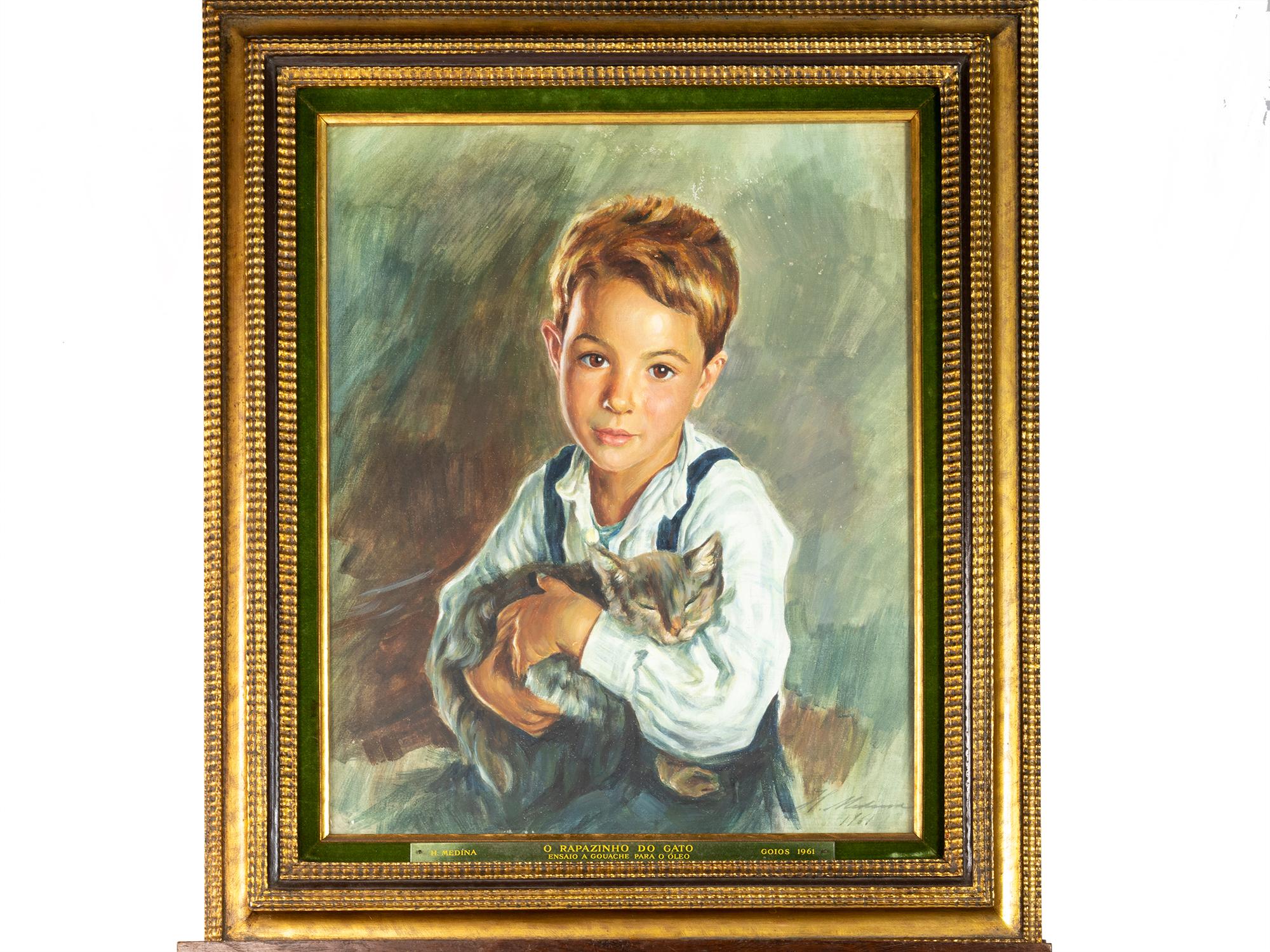 Portuguese The Little Boy With the Cat by Henrique Medina, 1961, Portugal For Sale
