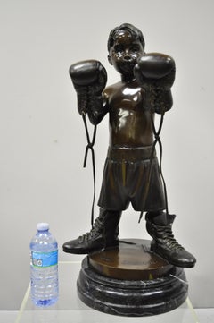 "The Little Champ" Bronze Marble Boy Boxer Statue Sculpture Signed Jim Davidson