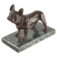 The Little Guardian: Bronze Study of a French Bulldog on Marble Base