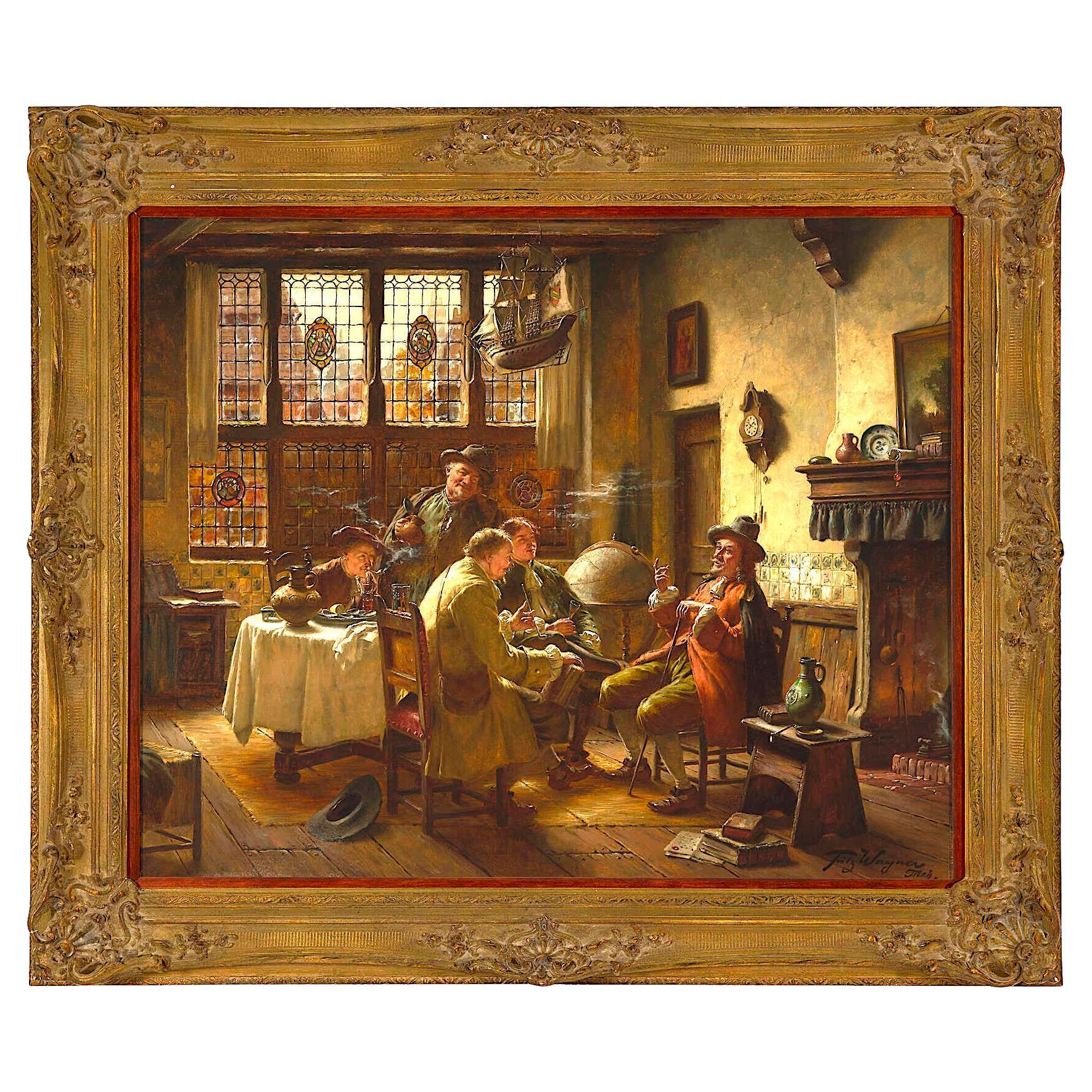 "The Lively Conversation" an Oil Painting by Fritz Wagner