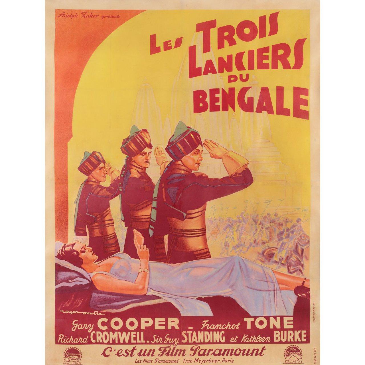 Original 1940s French grande poster by Roger Soubie for the first French theatrical release of the 1935 film The Lives of a Bengal Lancer directed by Henry Hathaway with Gary Cooper / Franchot Tone / Richard Cromwell / Guy Standing. Fine condition,
