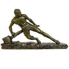 “The Lock” Antique Art Deco French Bronze Sculpture by Pierre Le Faguays