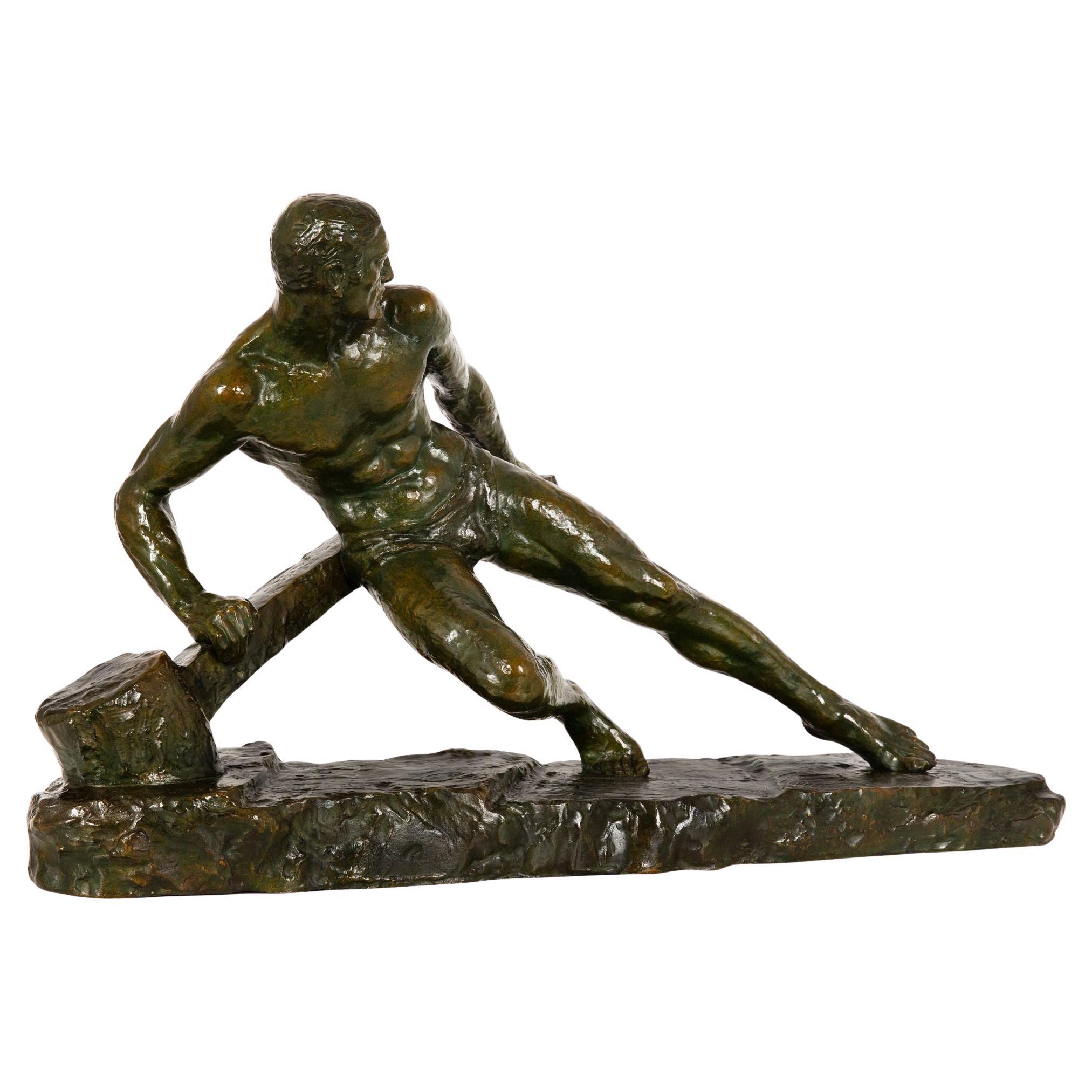 “The Lock” Antique Art Deco French Bronze Sculpture by Pierre Le Faguays For Sale
