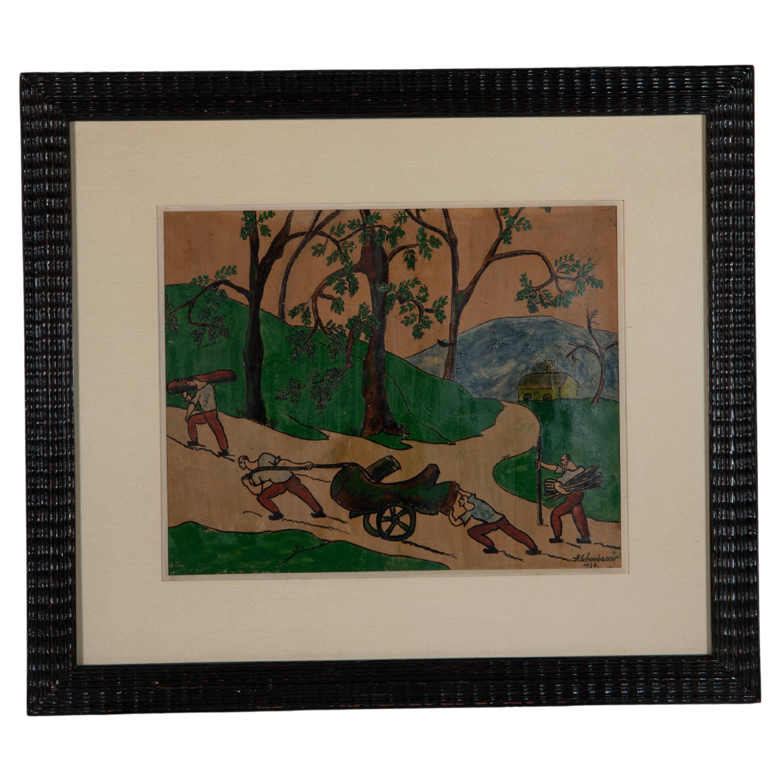 "I taglialegna" H. H. Schonbauer *1895-1973) Guazzo su carta in vendita