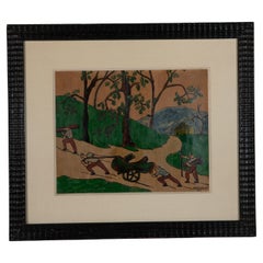 "Los leñadores" H. Schonbauer *1895-1973) Aguada sobre papel