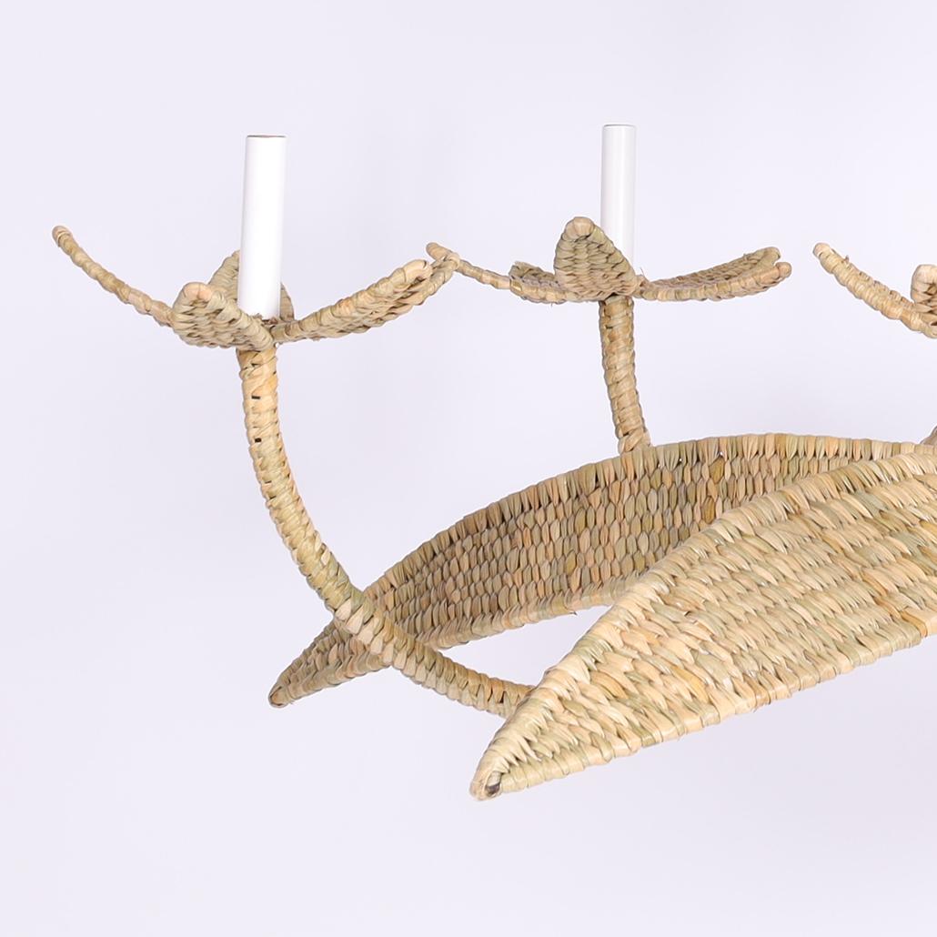 Mexican The Lola Wicker Palm Leaf Chandelier from the FS Flores Collection For Sale