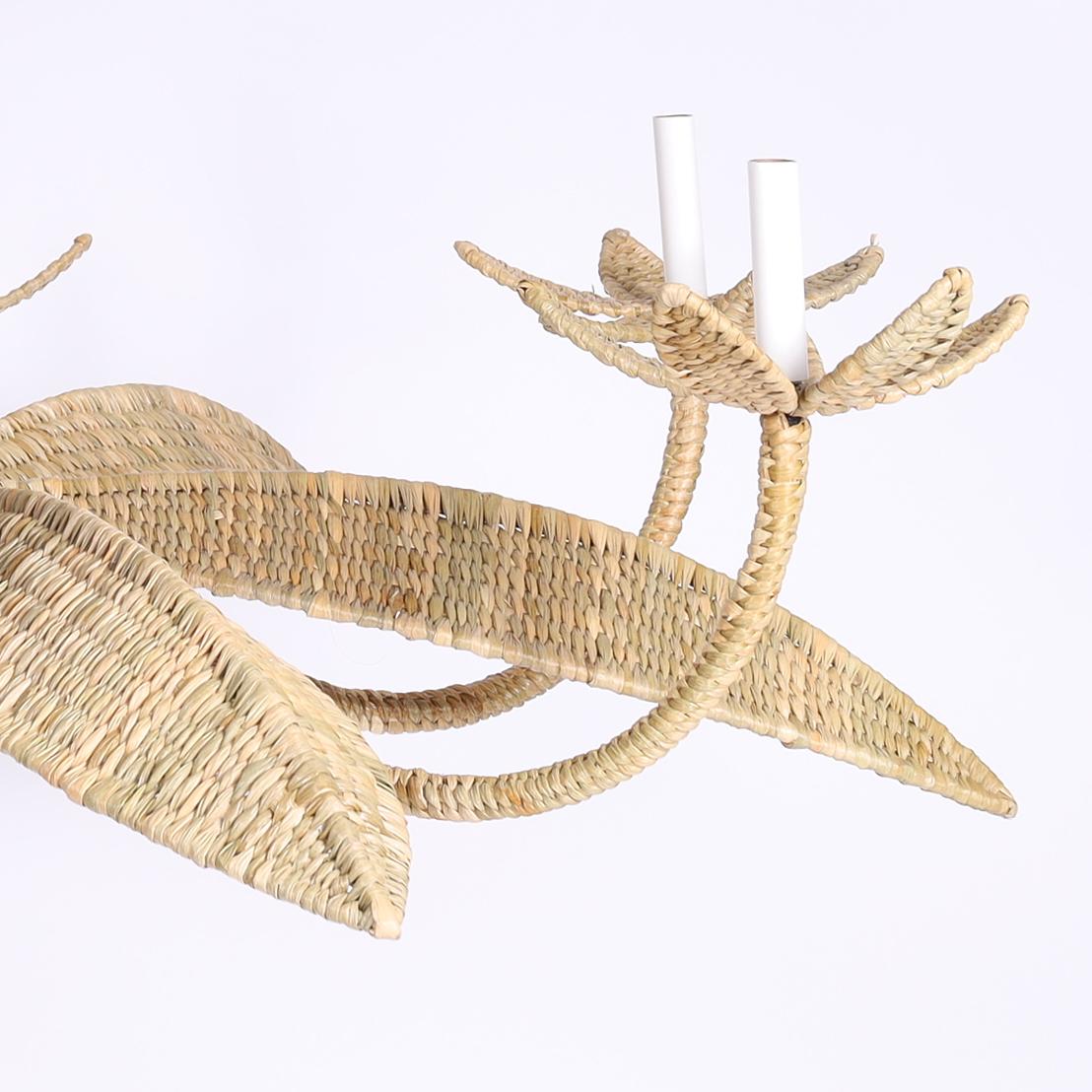Hand-Woven The Lola Wicker Palm Leaf Chandelier from the FS Flores Collection For Sale