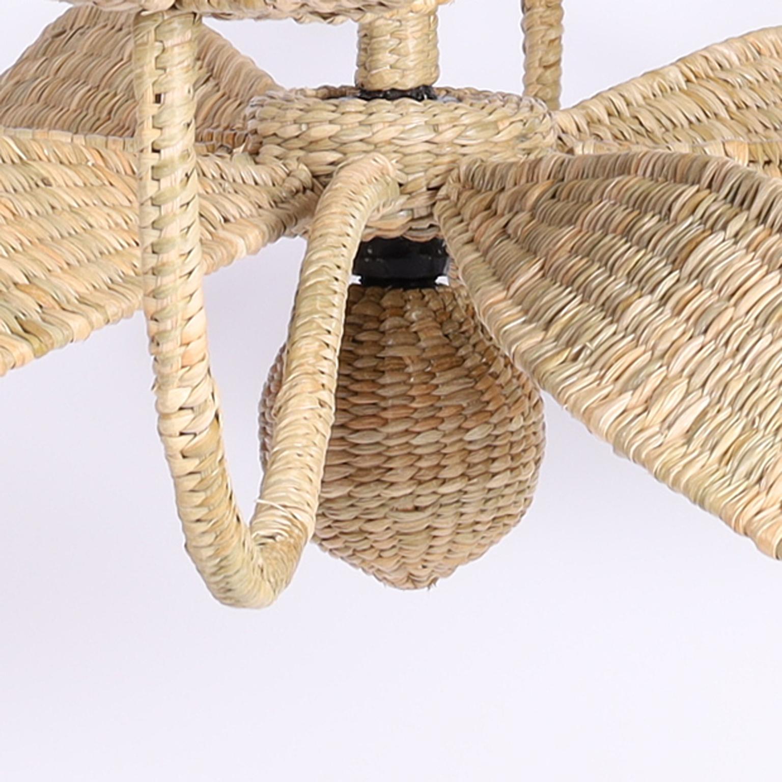 Contemporary The Lola Wicker Palm Leaf Chandelier from the FS Flores Collection For Sale