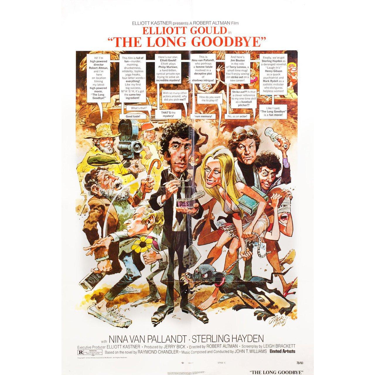 Original 1973 U.S. one sheet poster by Jack Davis for the film The Long Goodbye directed by Robert Altman with Elliott Gould / Nina van Pallandt / Sterling Hayden / Mark Rydell. Very good-fine condition, folded with pinholes in corners. Many