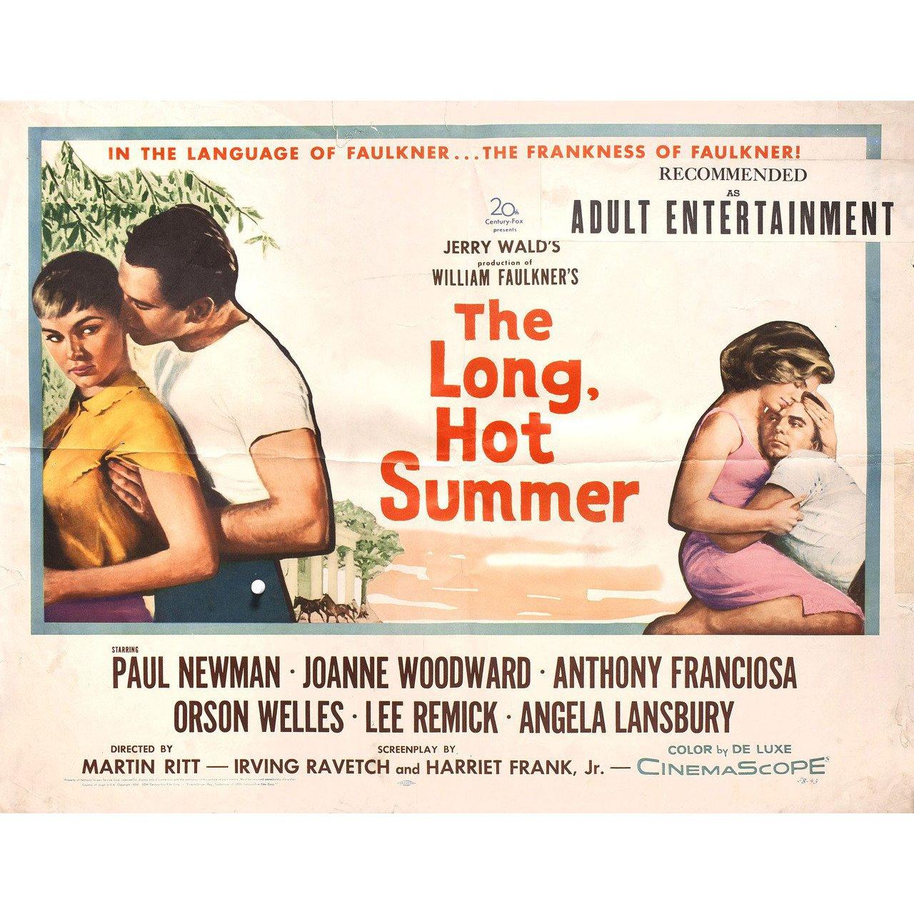 Original 1958 U.S. half sheet poster for the film 'The Long, Hot Summer' directed by Martin Ritt with Paul Newman / Joanne Woodward / Anthony Franciosa / Orson Welles. Good-very good condition, folded with censor stamp. Many original posters were