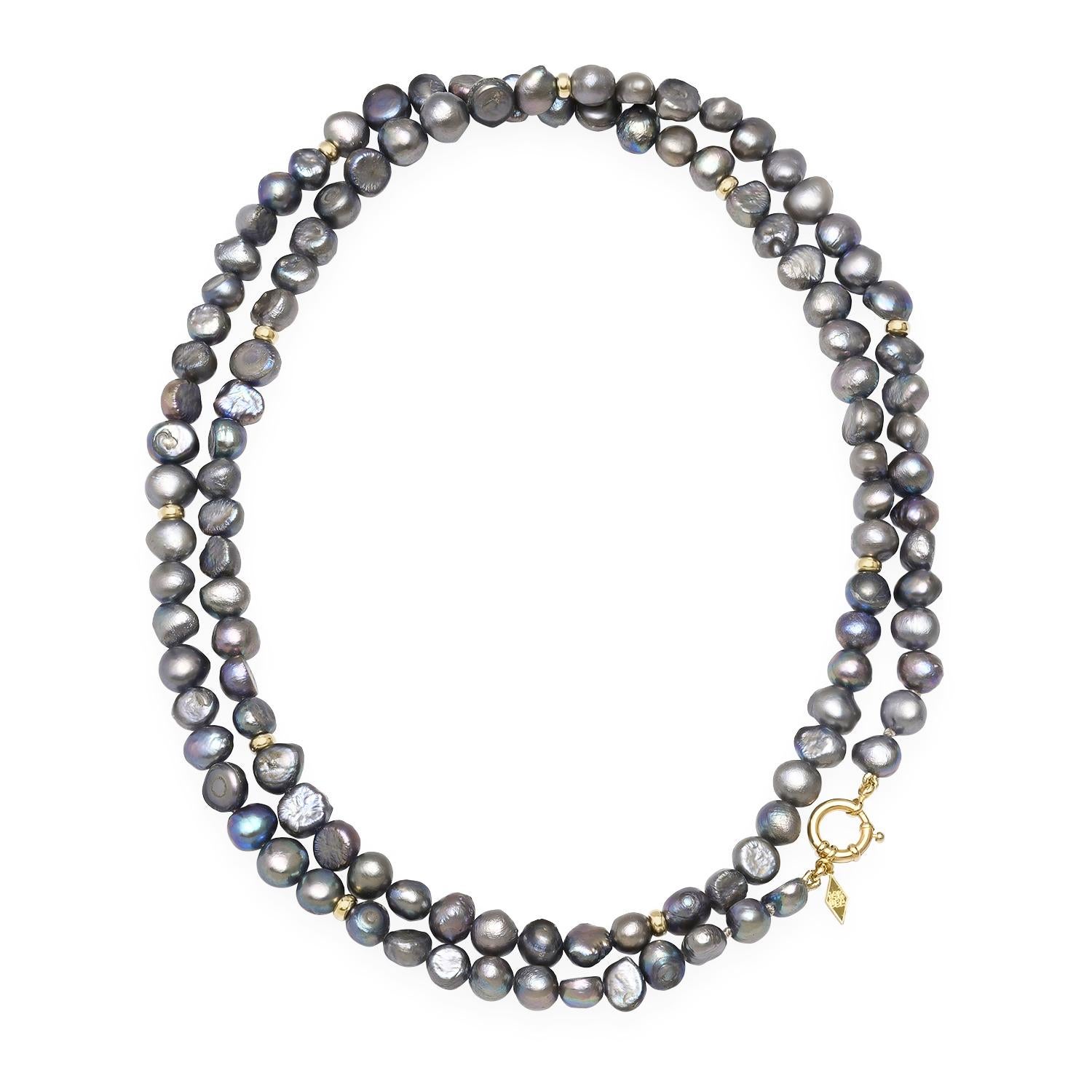 It's all about adding color even if it's a dark metallic Freshwater Pearl necklace with asymmetrical beads features a 14K gold chunky sailor clasp for secure closure, allowing you to easily attach charms, pendants, or medallions to create a