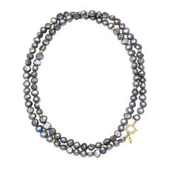The Long Sailor Lock Beaded Gemstone Necklace: Blue/Grey Keshi Pearls