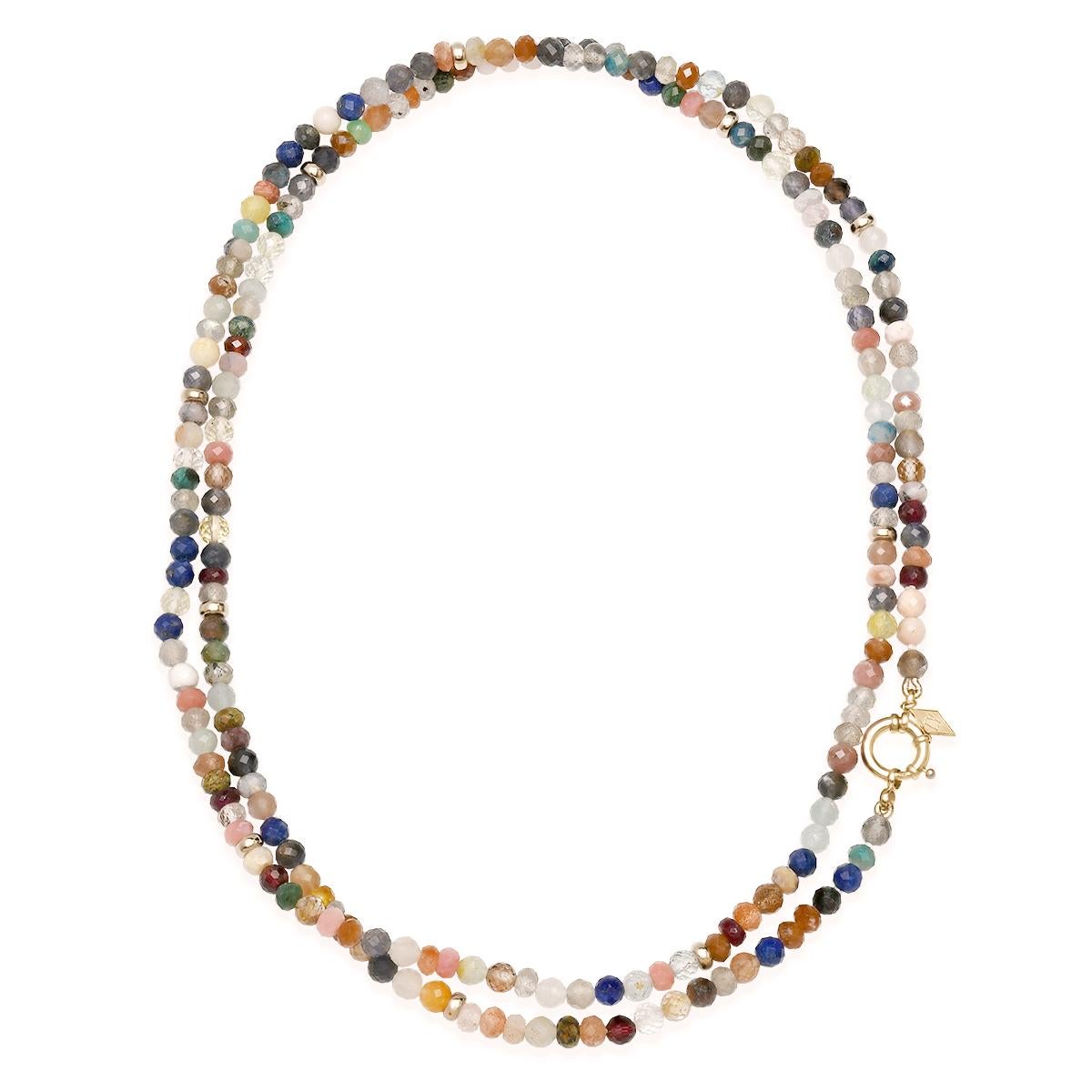 It's all about adding color.... Mixed Gem Necklace with Faceted round and Rondelle Beads features a 14K gold chunky sailor clasp for secure closure, allowing you to easily attach charms, pendants, or medallions to create a personalized,