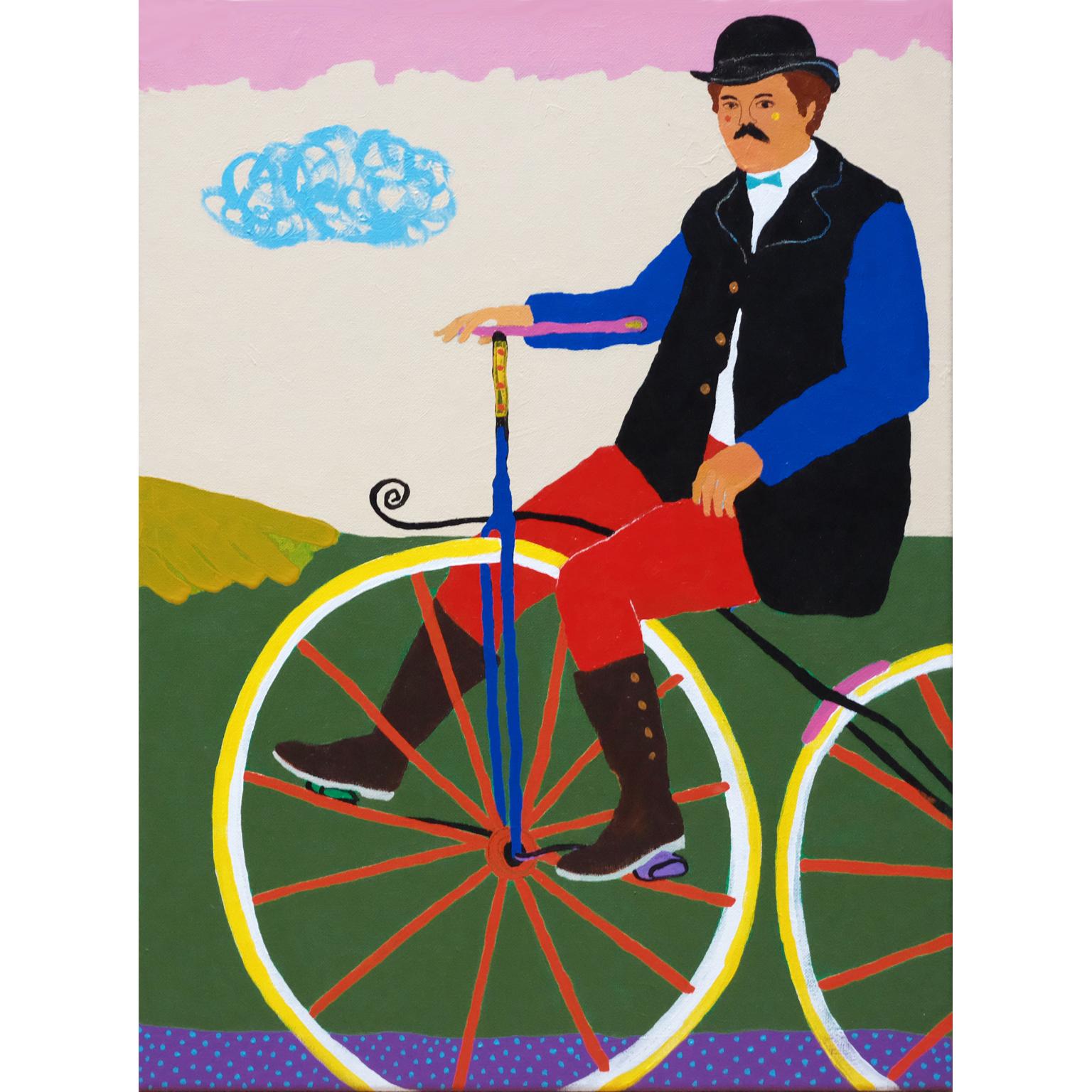 Modern 'The Long Way Home' Portrait Painting by Alan Fears, Bicycle Penny Farthing For Sale