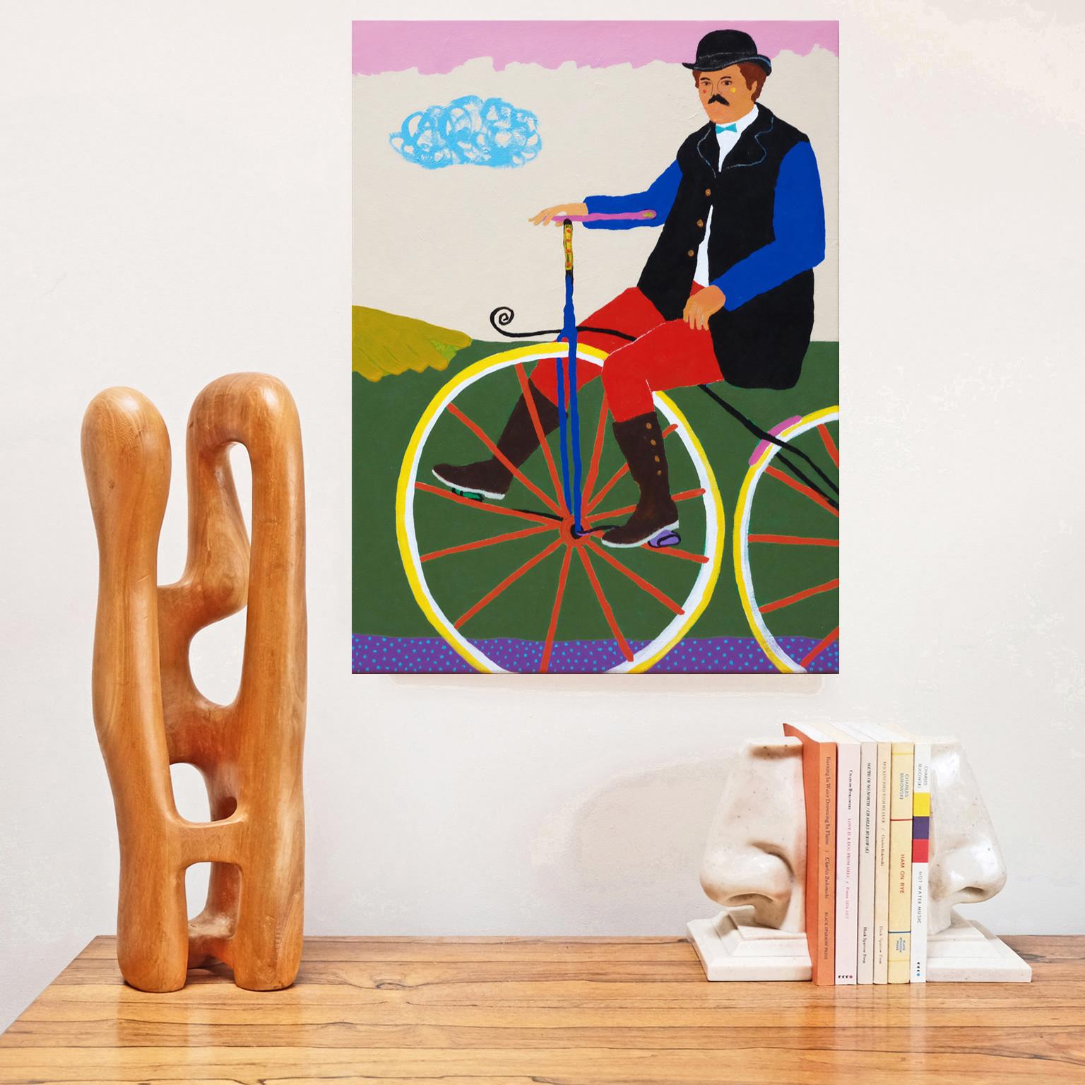 British 'The Long Way Home' Portrait Painting by Alan Fears, Bicycle Penny Farthing For Sale