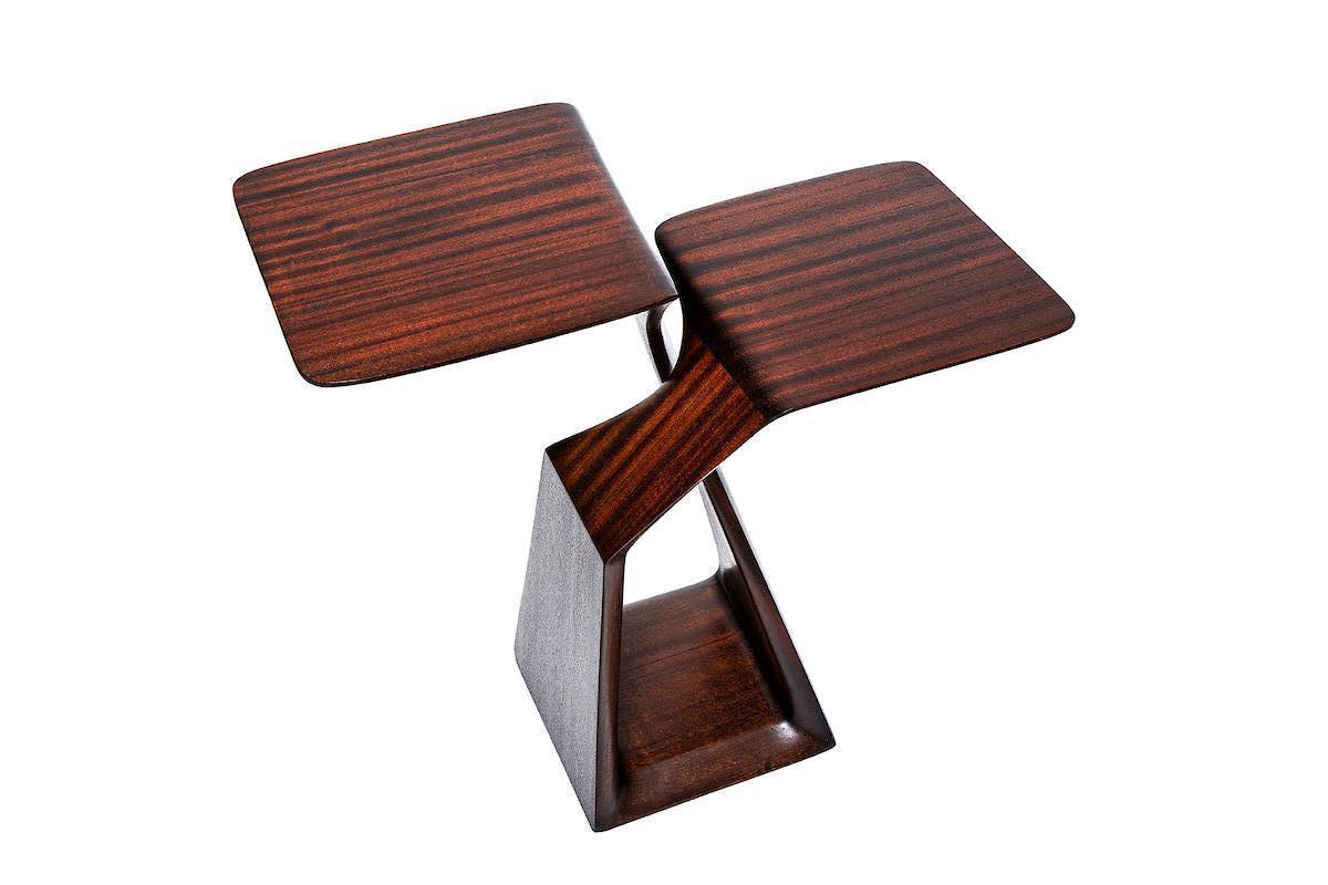 American THE LOOP:- Organic, Sculpted, Contemporary Sapele Drink Stand, TV Table For Sale