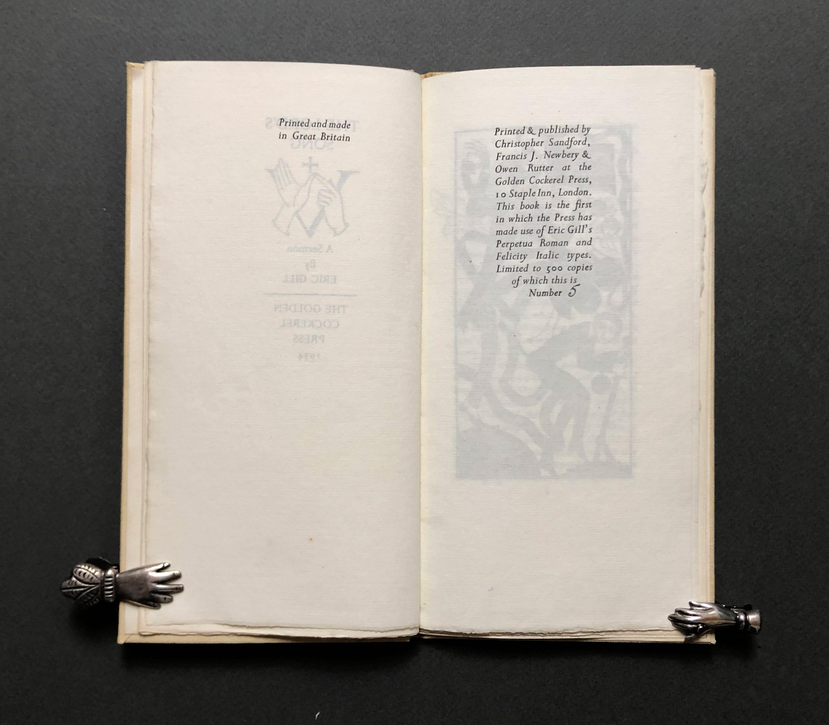 English The Lord's Song: A Sermon by Eric Gill – GOLDEN COCKEREL PRESS For Sale