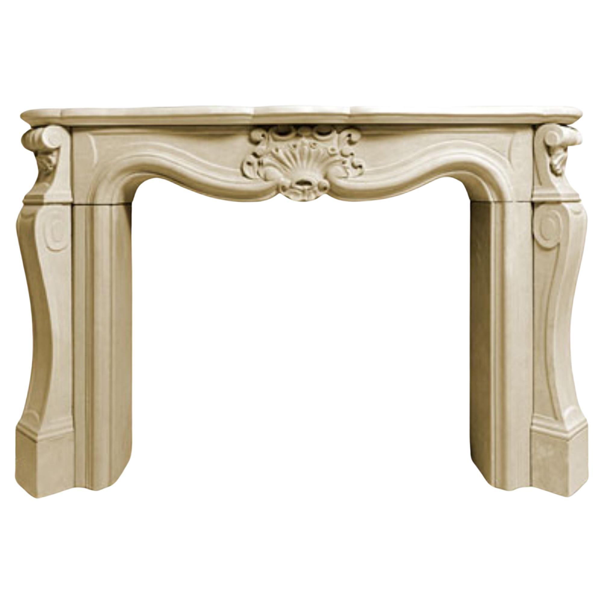 The Louis XV: A Classic French Stone Fireplace Evoking the Era of King Louis XV For Sale
