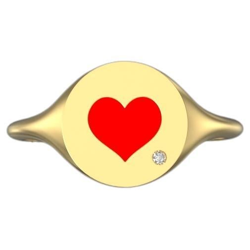 Im Angebot: The Love Roter Herzring mit Diamant, 14K Gelbgold (US Größe 4,5) ()
