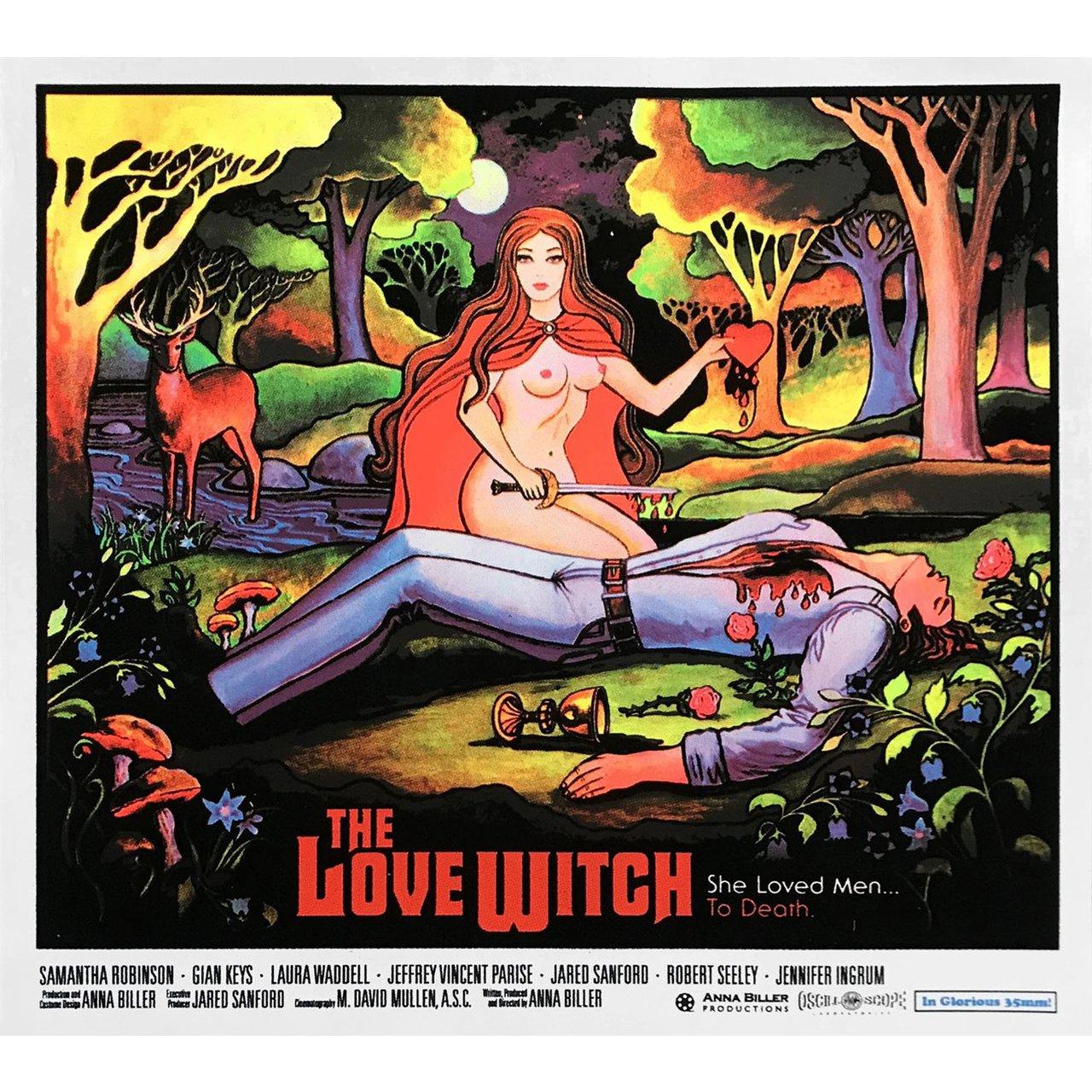 Original 2016 U.S. half sheet poster by Anna Biller for the film The Love Witch directed by Anna Biller with Samantha Robinson / Gian Keys / Laura Waddell / Jeffrey Vincent Parise. Very Good-Fine condition, rolled. Please note: the size is stated in