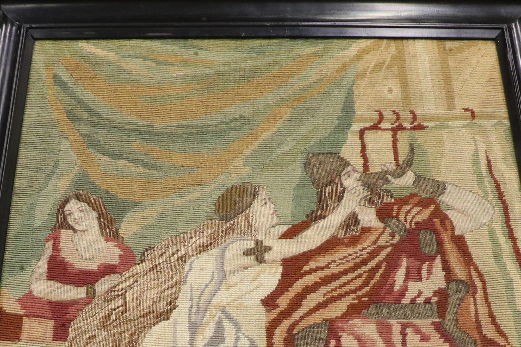 Antiker englischer Tristan- und Isolde-Wandteppich aus Nadelspitze mit mittelalterlichem Stil im Angebot 3