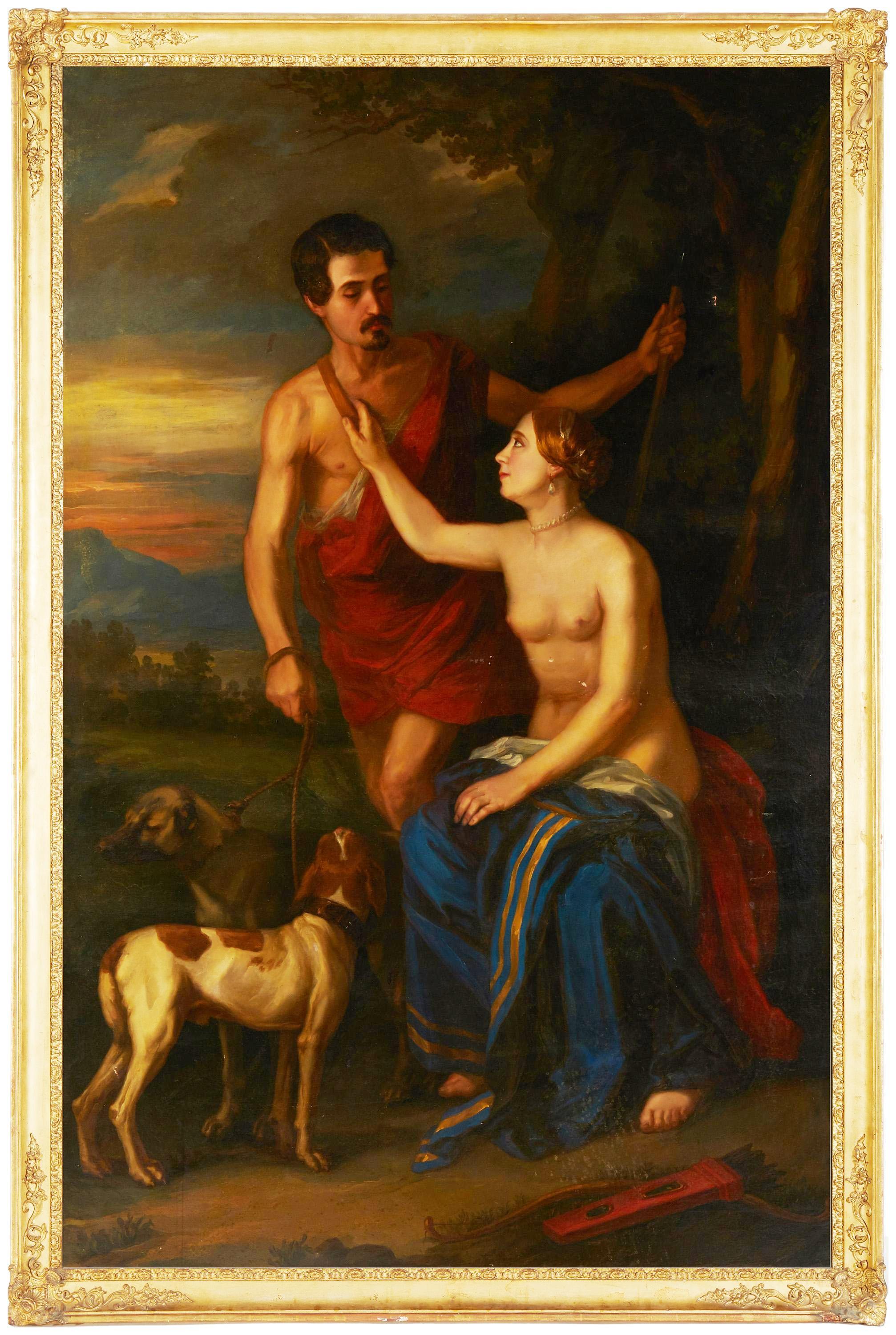 Peint à la main The Lovers Peinture à l'huile sur toile, début du 20e siècle en vente