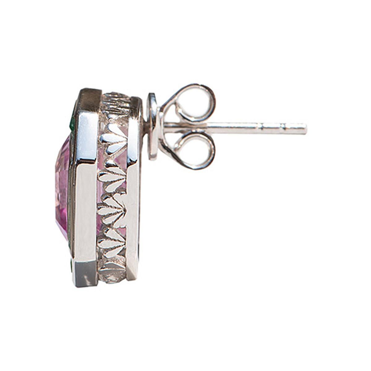 A combination of a great love for the Asscher cut, and a great love for 70’s disco gave birth to these glamorous studs. The Asscher cut is known for its “Hall of Mirrors” effect– the dazzling optical illusion created by the cut’s 72 facets. The