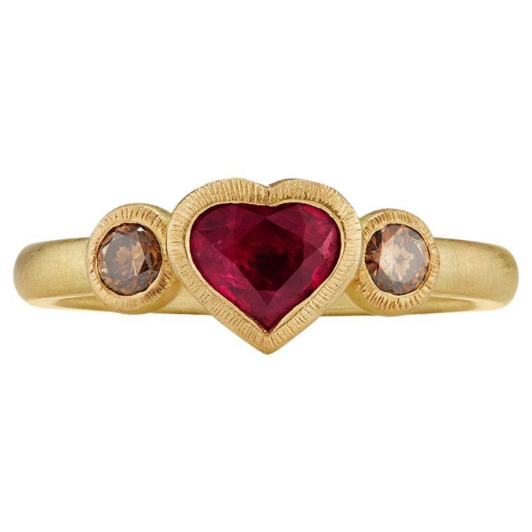 The Mab Ethical Engagement Ring 0.63 ct Ruby Heart 18ct Fairmined Gold Diamonds For Sale