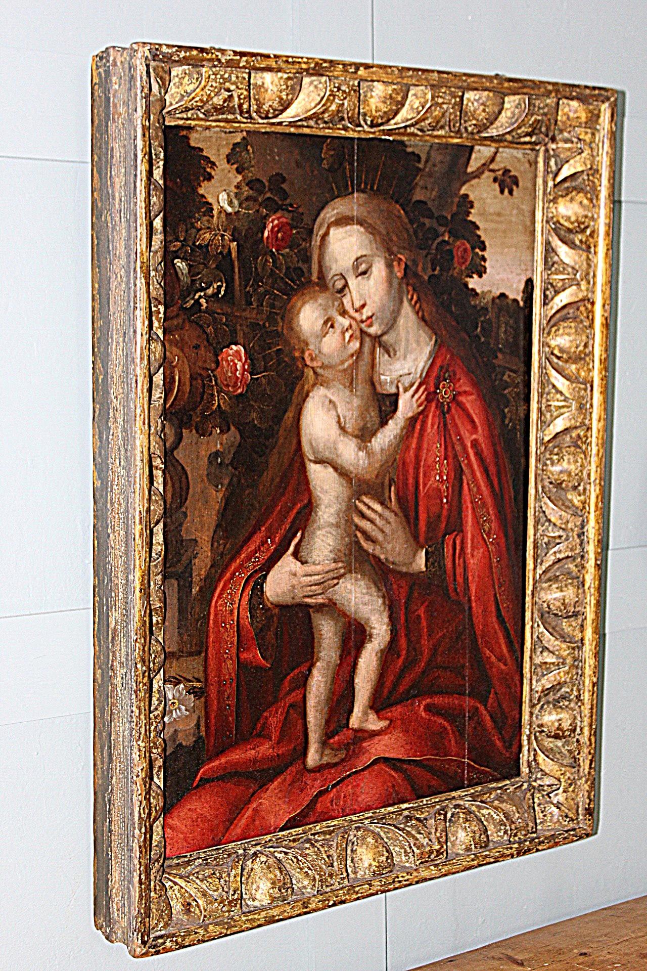 Flemish 16th century Madonna in a Rose Garden For Sale 1