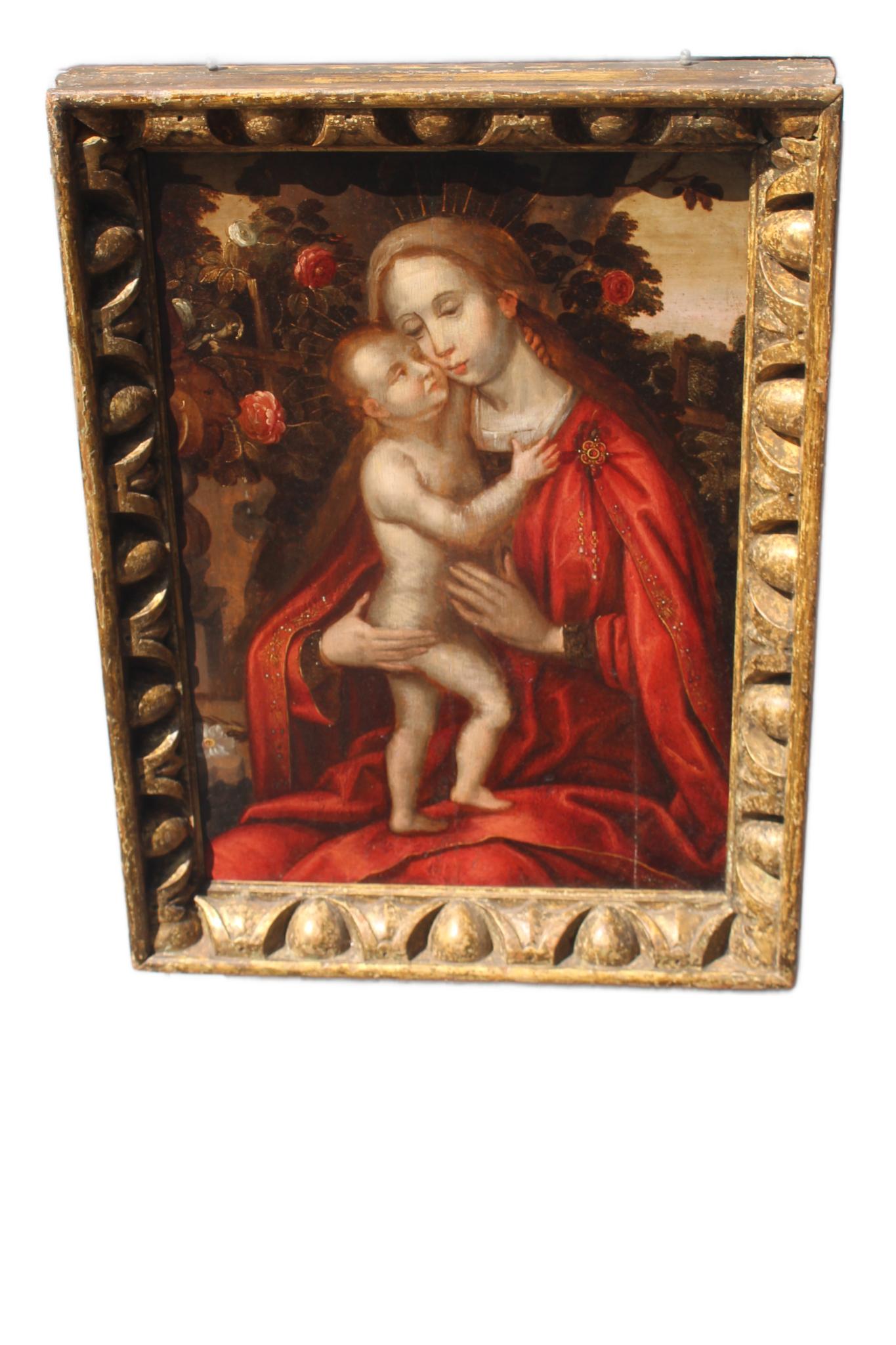 Flemish 16th century Madonna in a Rose Garden For Sale 5
