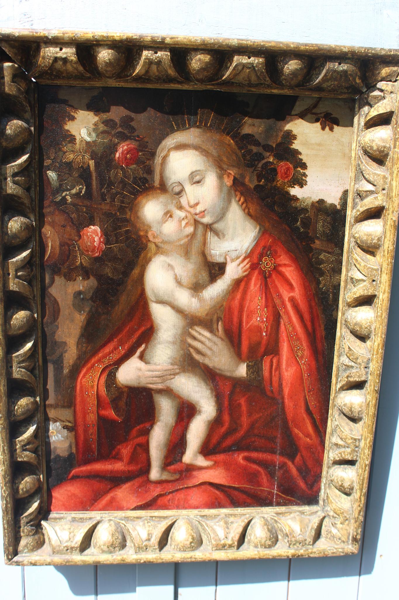 Flemish 16th century Madonna in a Rose Garden For Sale 6