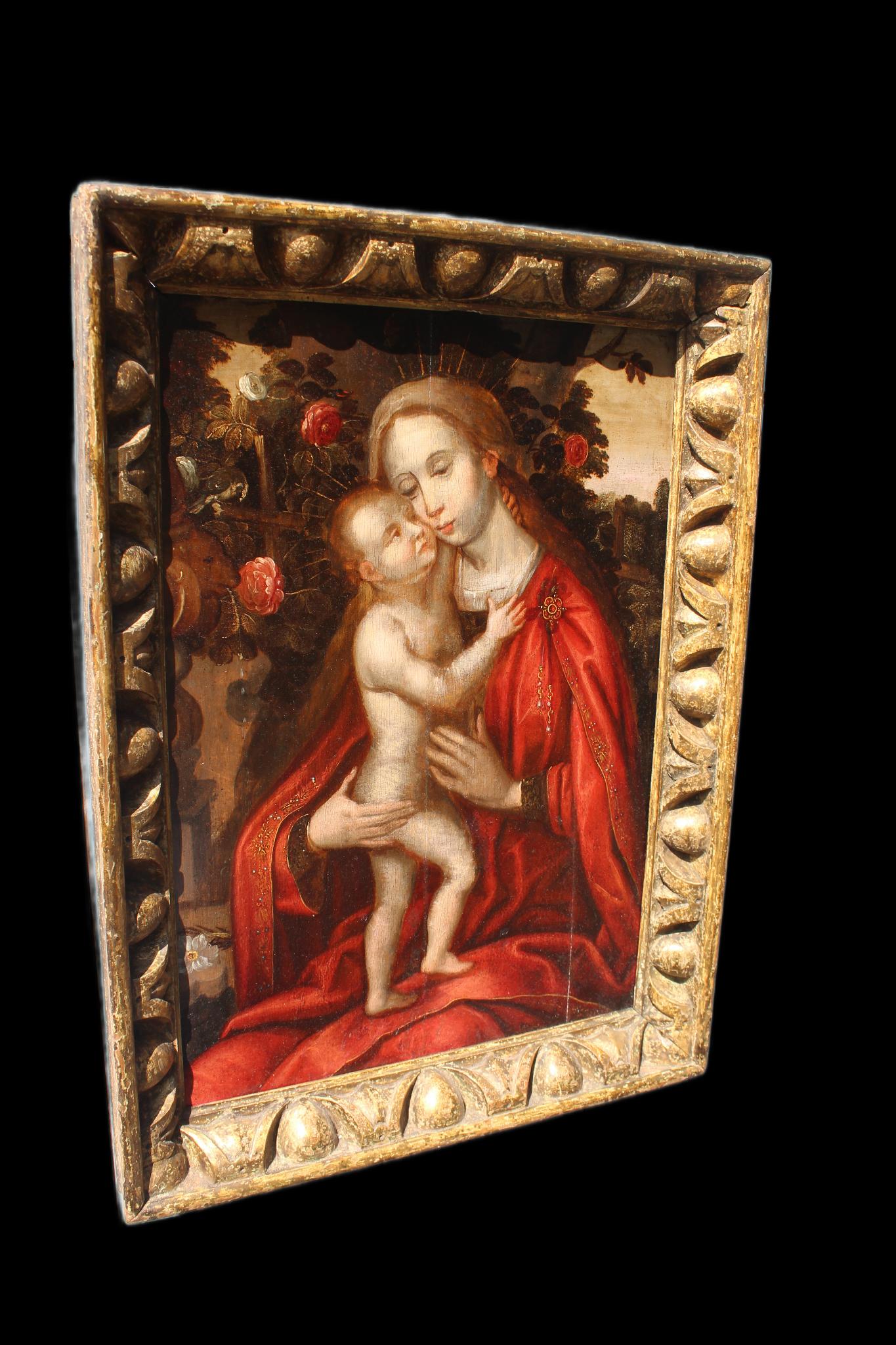 Flemish 16th century Madonna in a Rose Garden For Sale 7