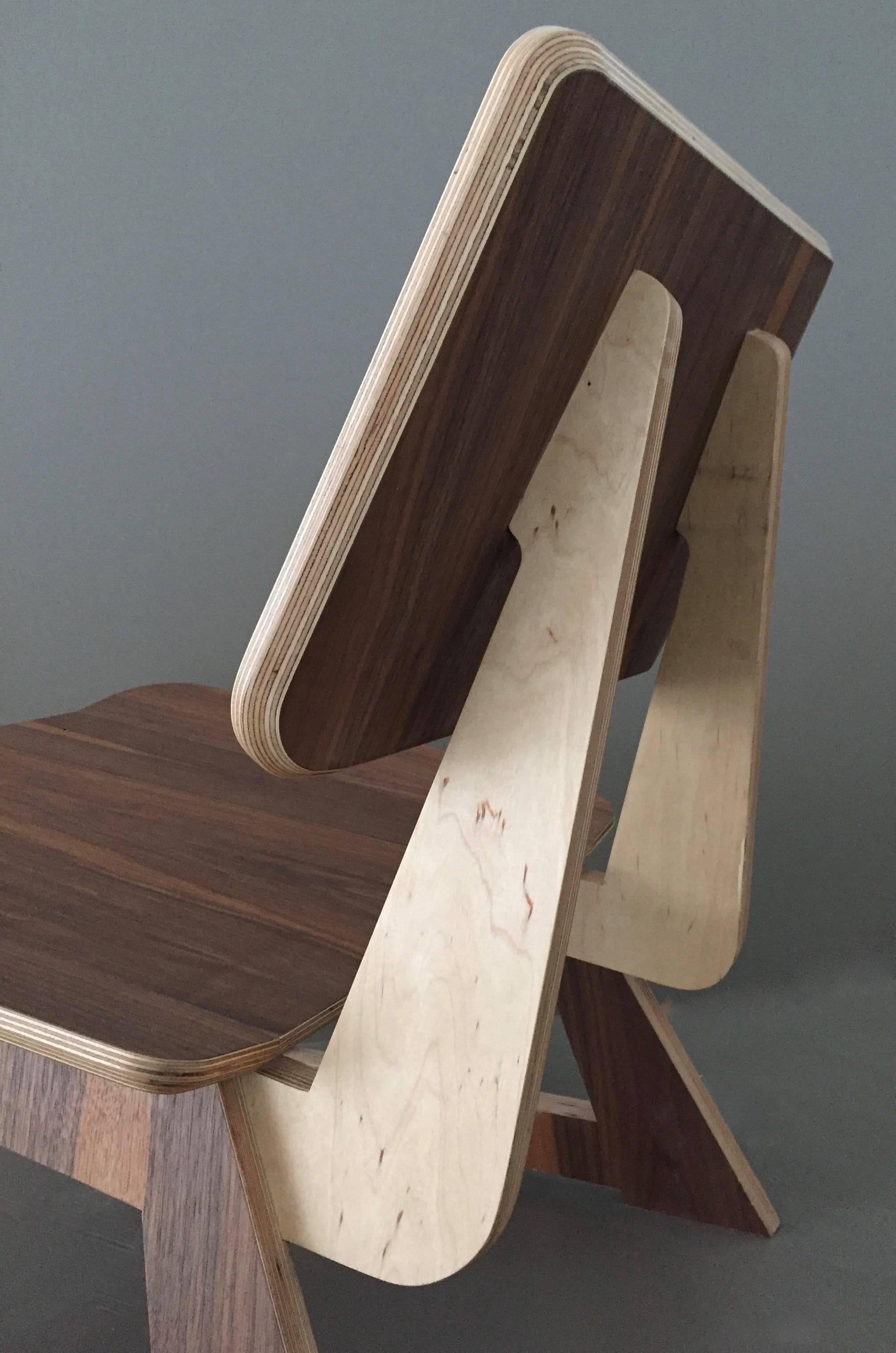 Mid-Century Modern Mafoo Lounge Chair Walnut veneered plywood handmade by Lee Matthews For Sale