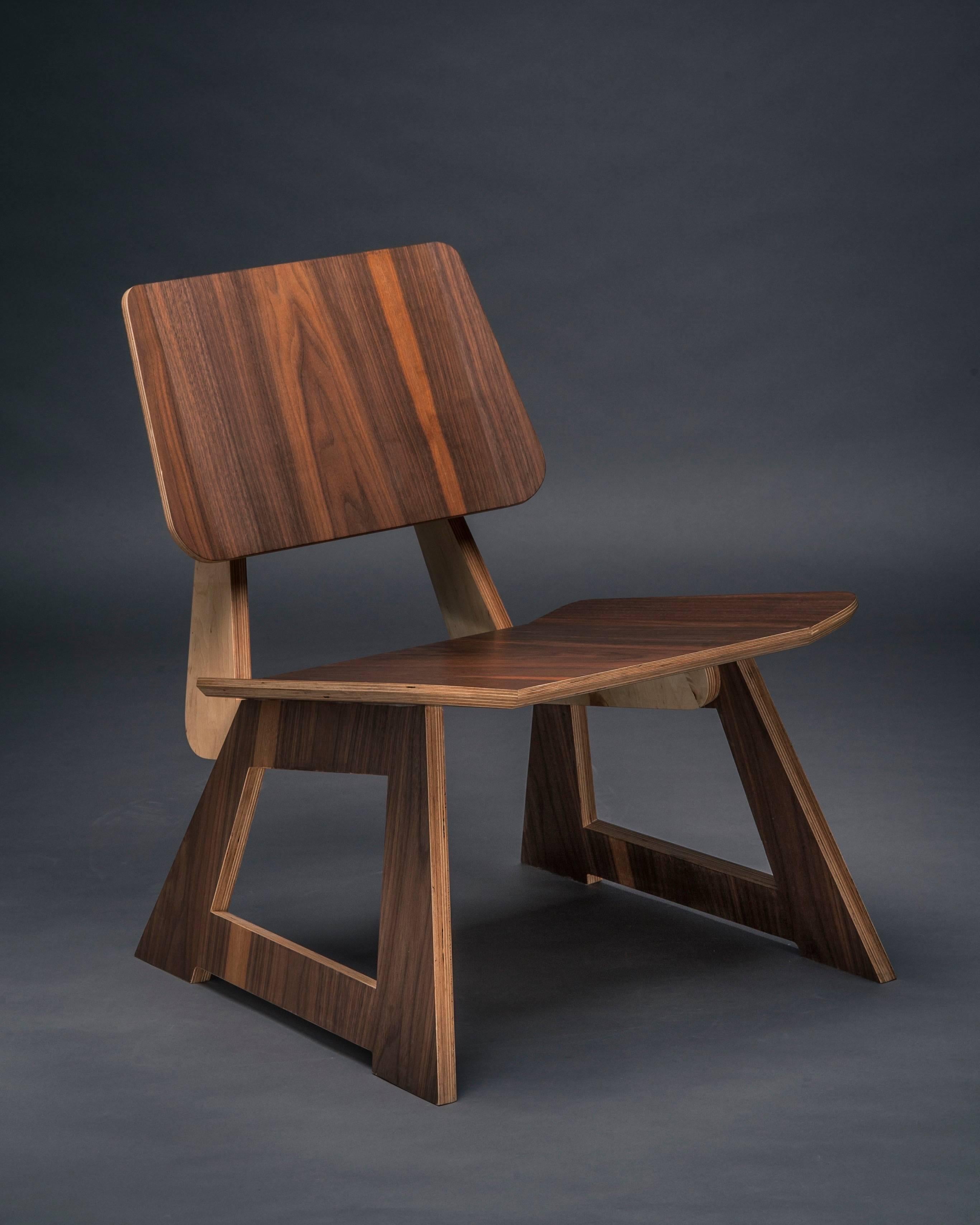 Hand-Crafted Mafoo Lounge Chair Walnut veneered plywood handmade by Lee Matthews For Sale