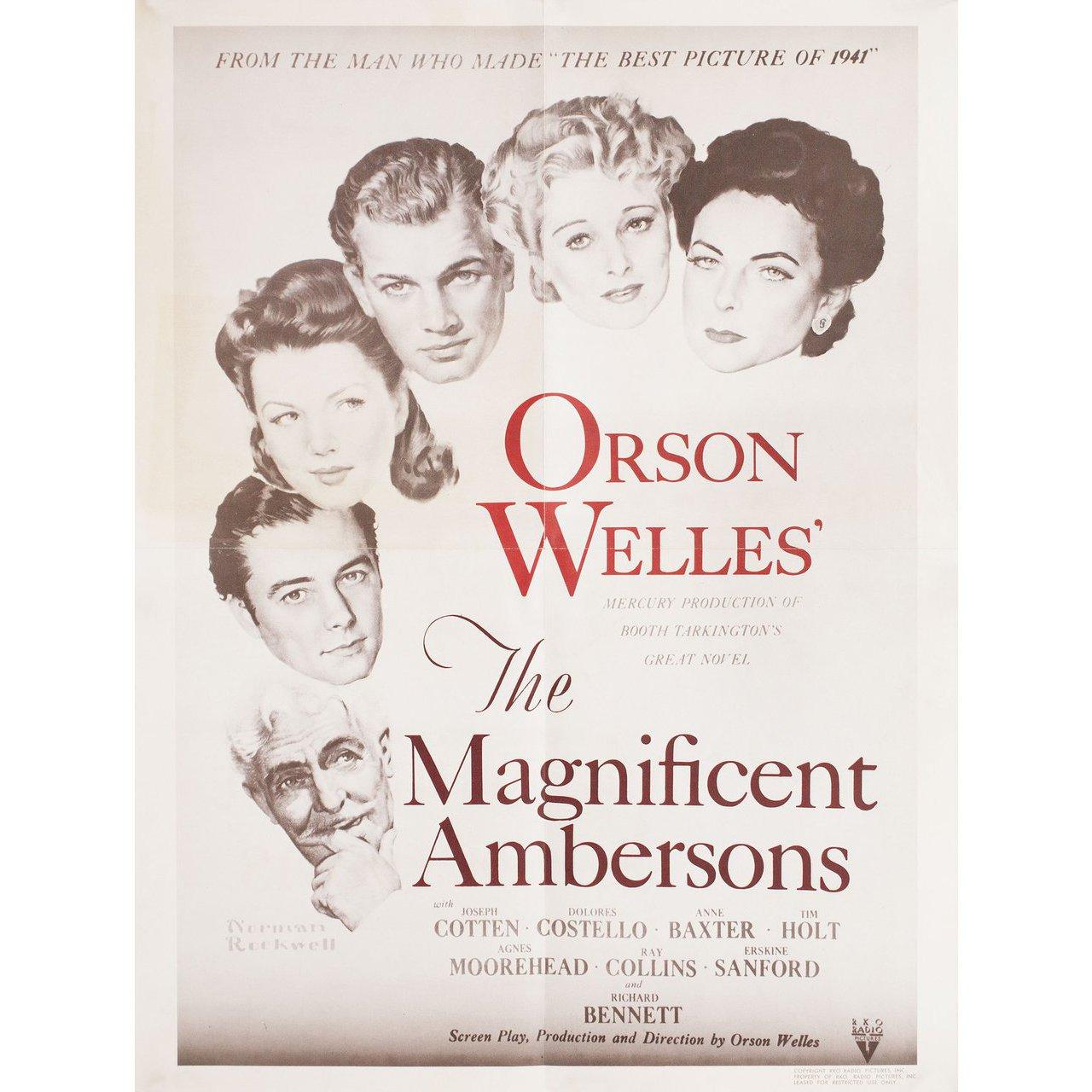 Affiche américaine originale des années 1960 réalisée par Norman Rockwell pour le film The Magnificent Ambersons de 1942 réalisé par Orson Welles / Fred Fleck / Robert Wise avec Joseph Cotten / Dolores Costello / Anne Baxter / Tim Holt. Bon état,