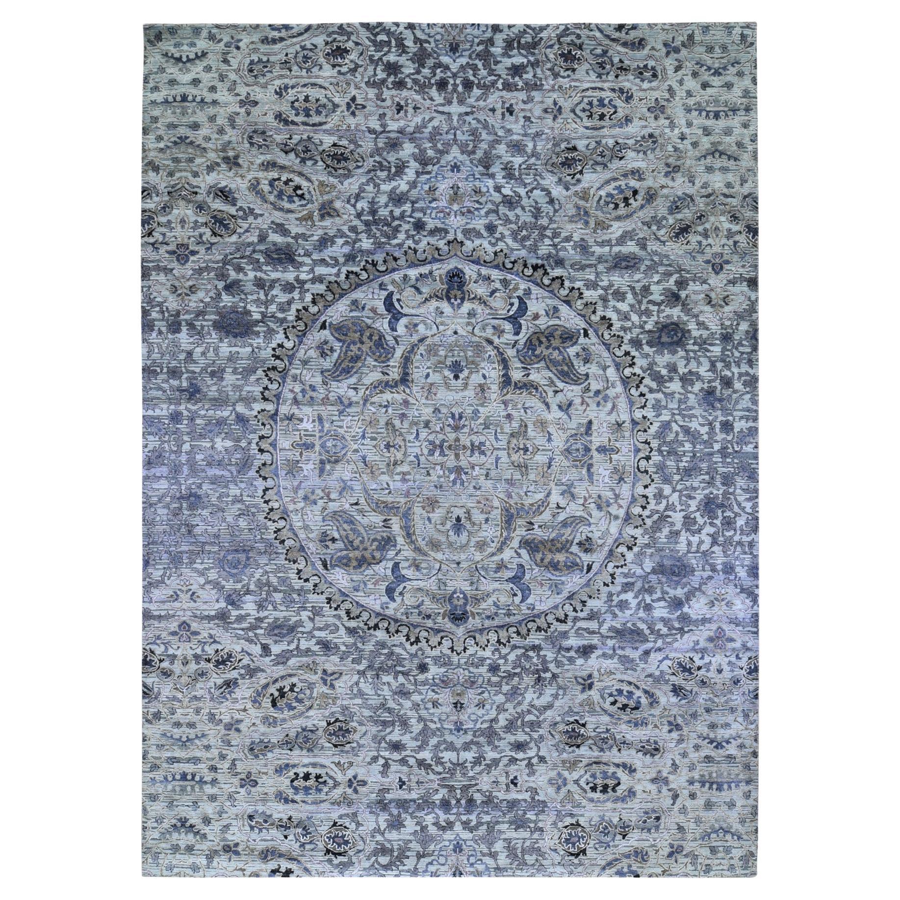 THE MAHARAJA Handgeknüpfter Orientteppich aus reiner Seide mit strukturierter Wolle 10' x 14'2" im Angebot