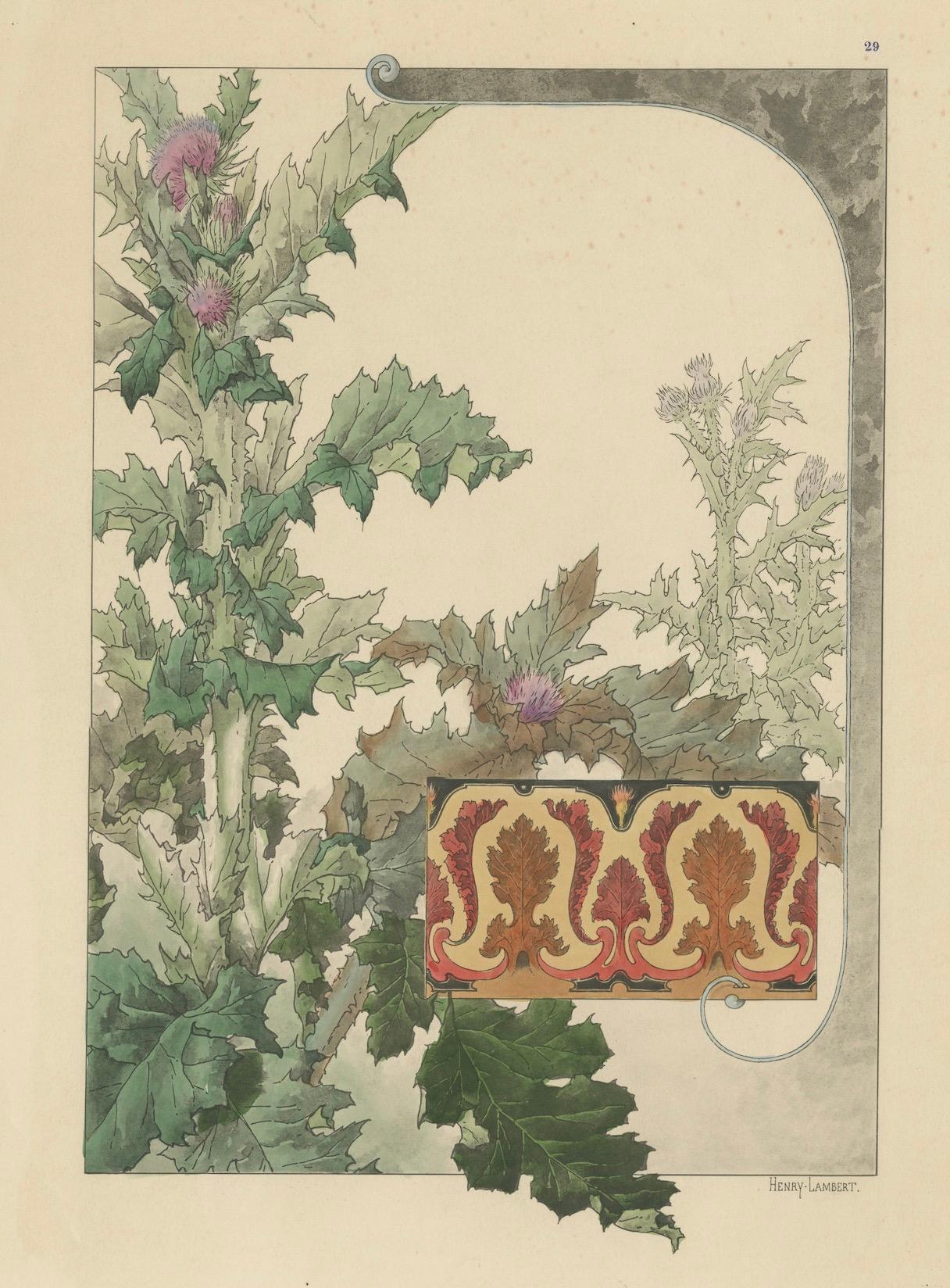 Papier Le chardon majestueux : une étude Art nouveau d'Henry Lambert, 1896 en vente