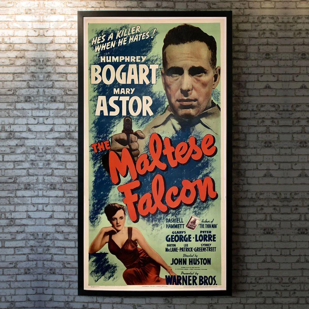 The Maltese Falcon, unframed poster, 1941

Three sheet (41 X 81 Inches). San Francisco private detective Sam Spade takes on a case that involves him with three eccentric criminals, a gorgeous liar, and their quest for a priceless statuette, with