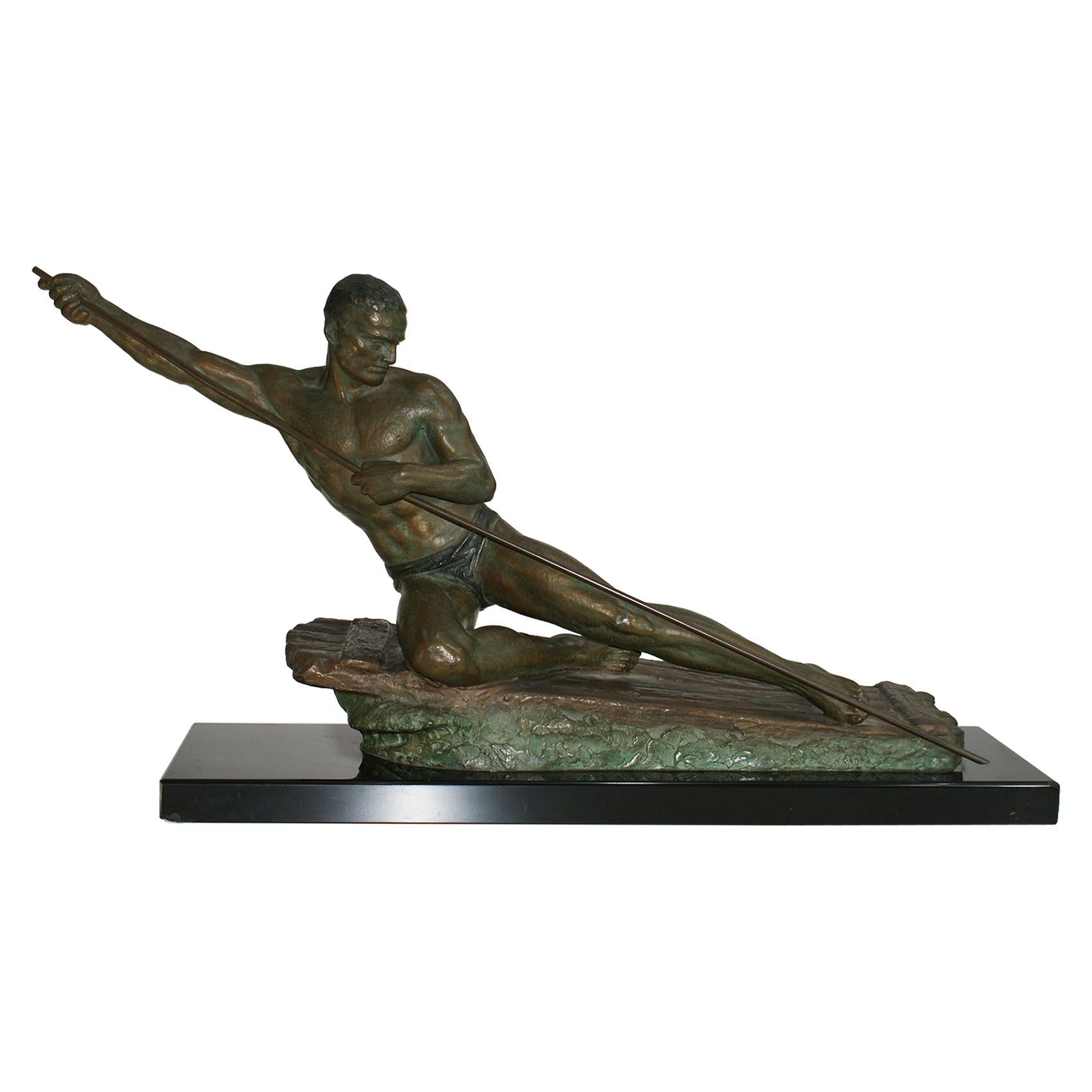 "The Man on a Raft” Lovely European Sculpture Signed by Cipriani