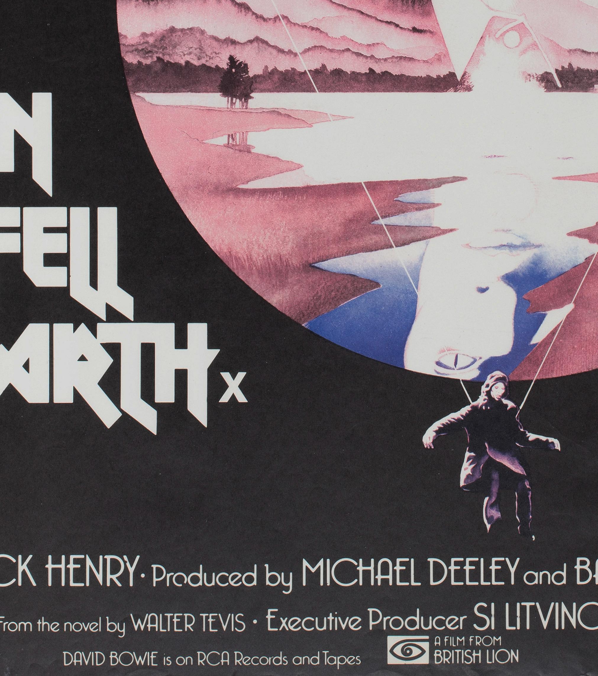 Linen The Man Who Fell To Earth 1976 Rolled UK Quad Pink Style Film Poster, Vic Fair For Sale